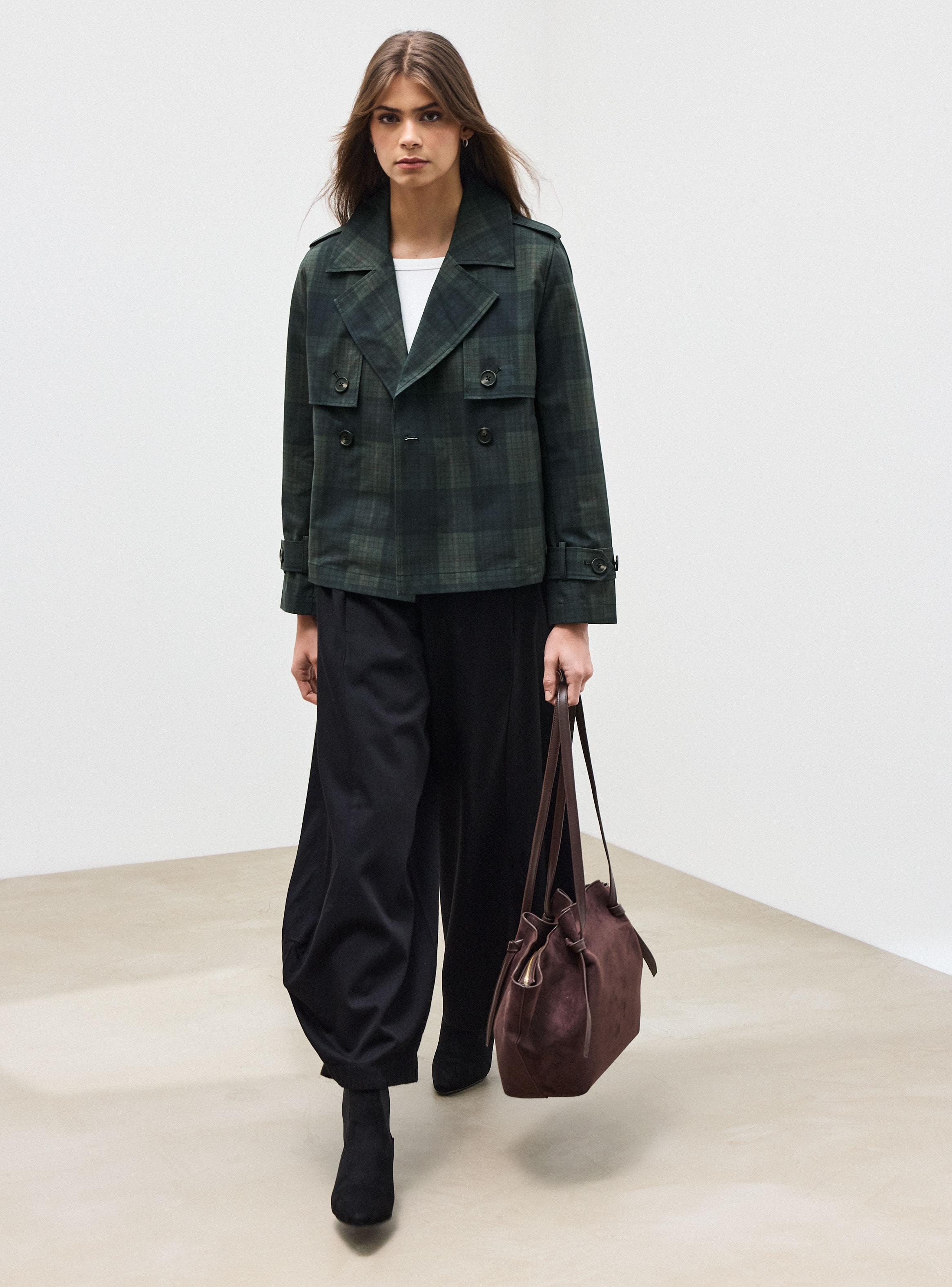 Chaqueta Trench Corto Diseño Cuadros-4