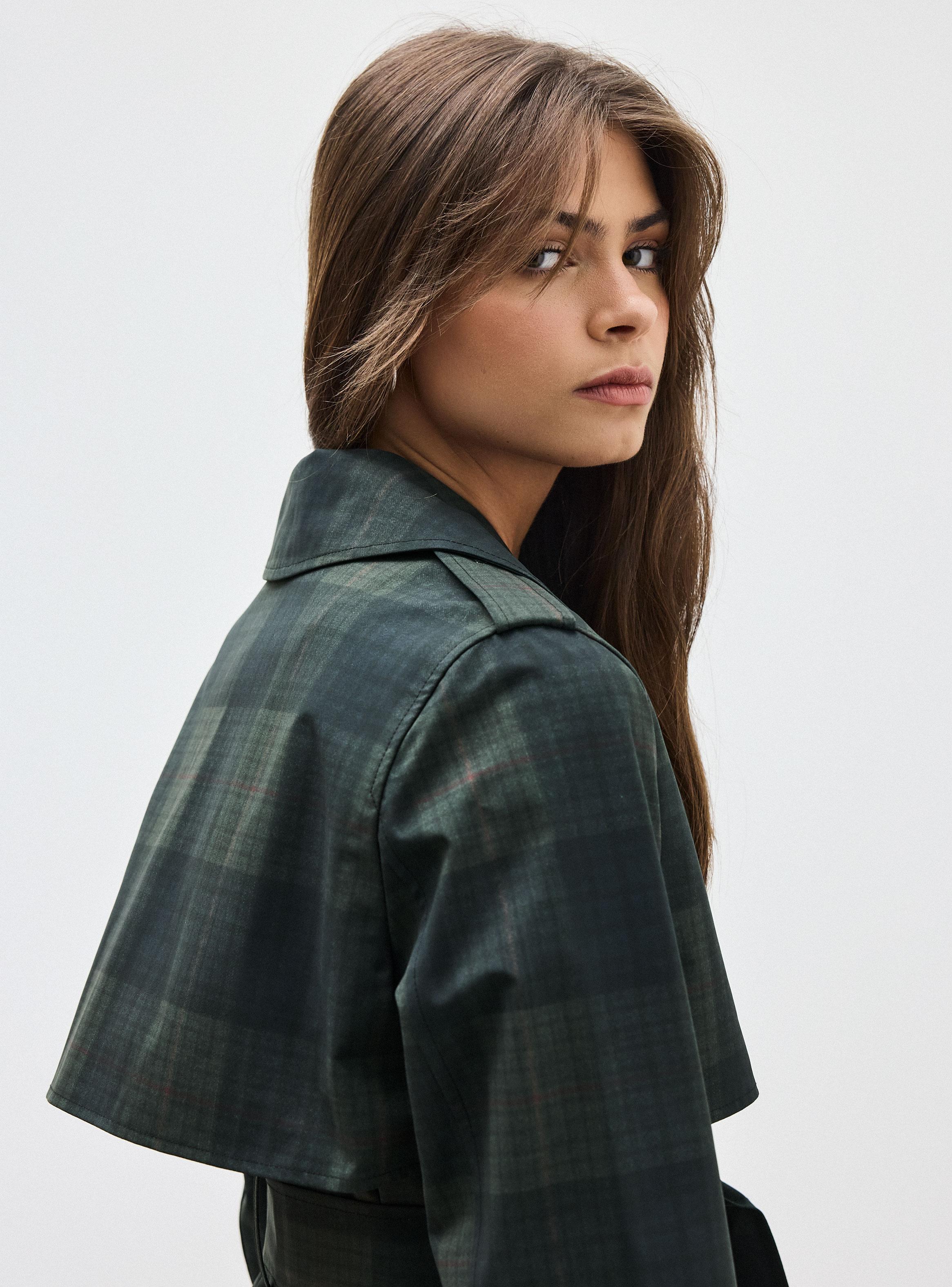 Chaqueta Trench Corto Diseño Cuadros-3