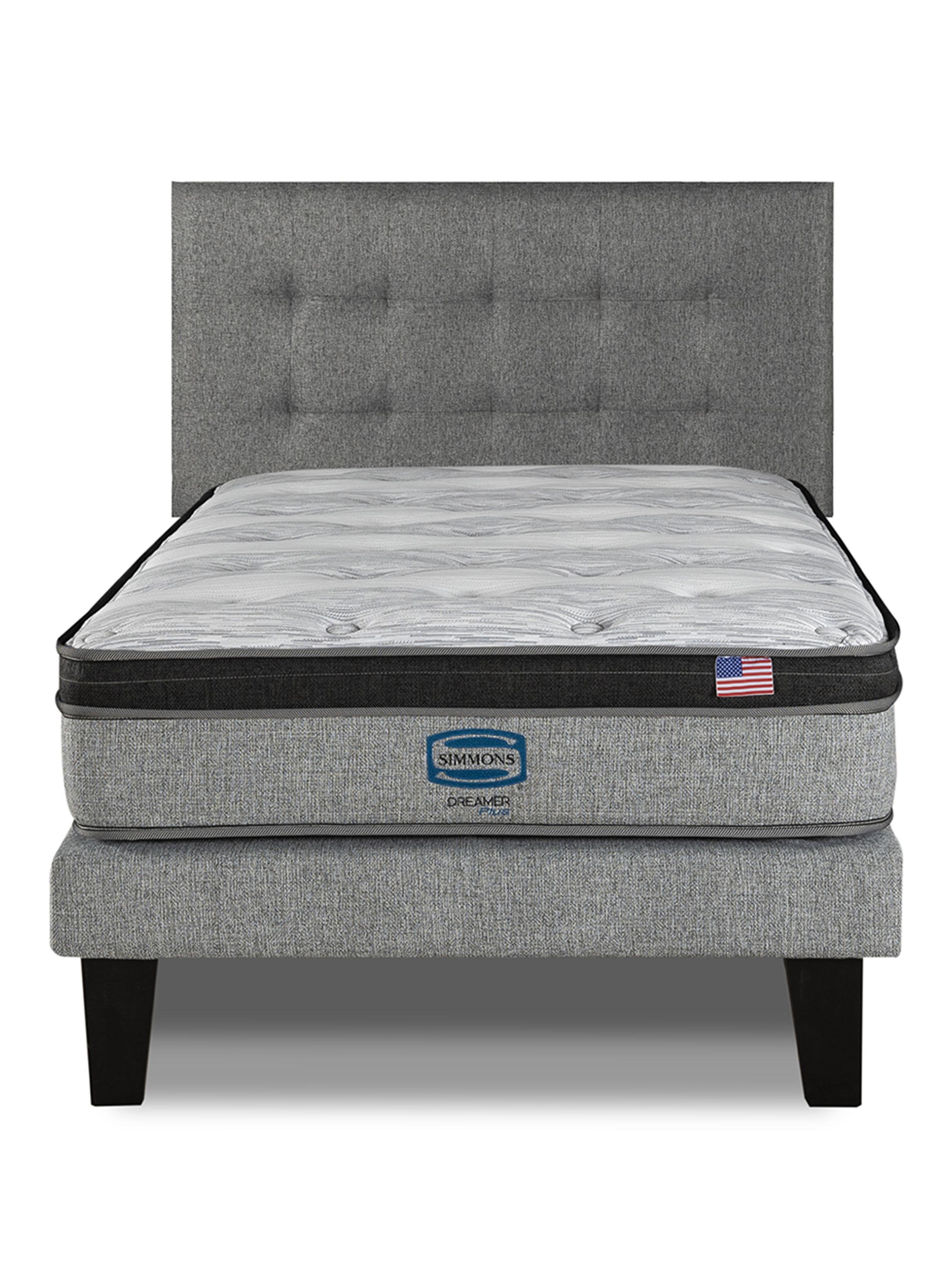 Cama Europea Dreamer Plus 1.5 Plazas Plata Negro Base Normal + Respaldo-2