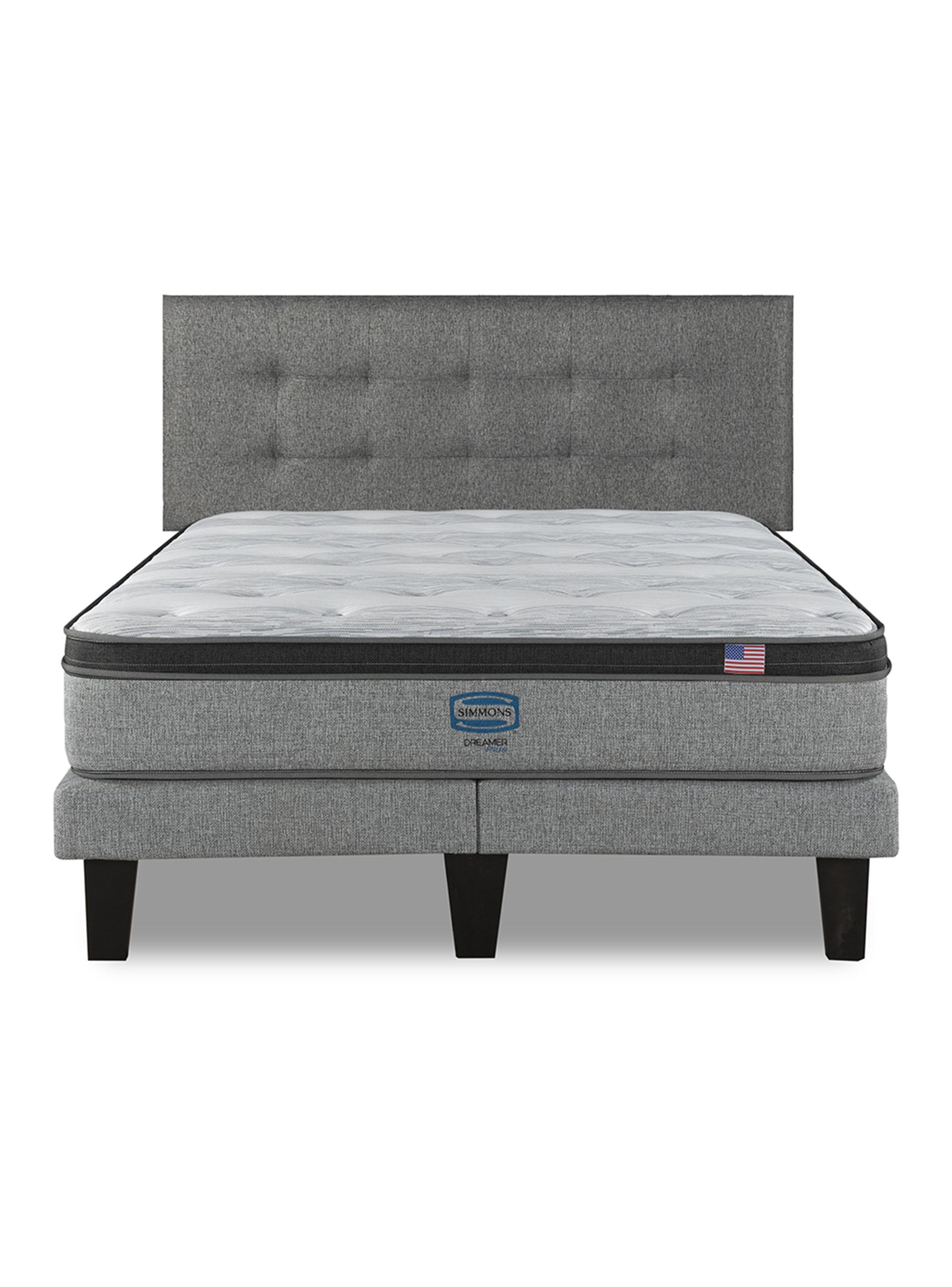 Cama Europea Dreamer Plus 2 Plazas Plata Negro Base Dividida + Respaldo-2