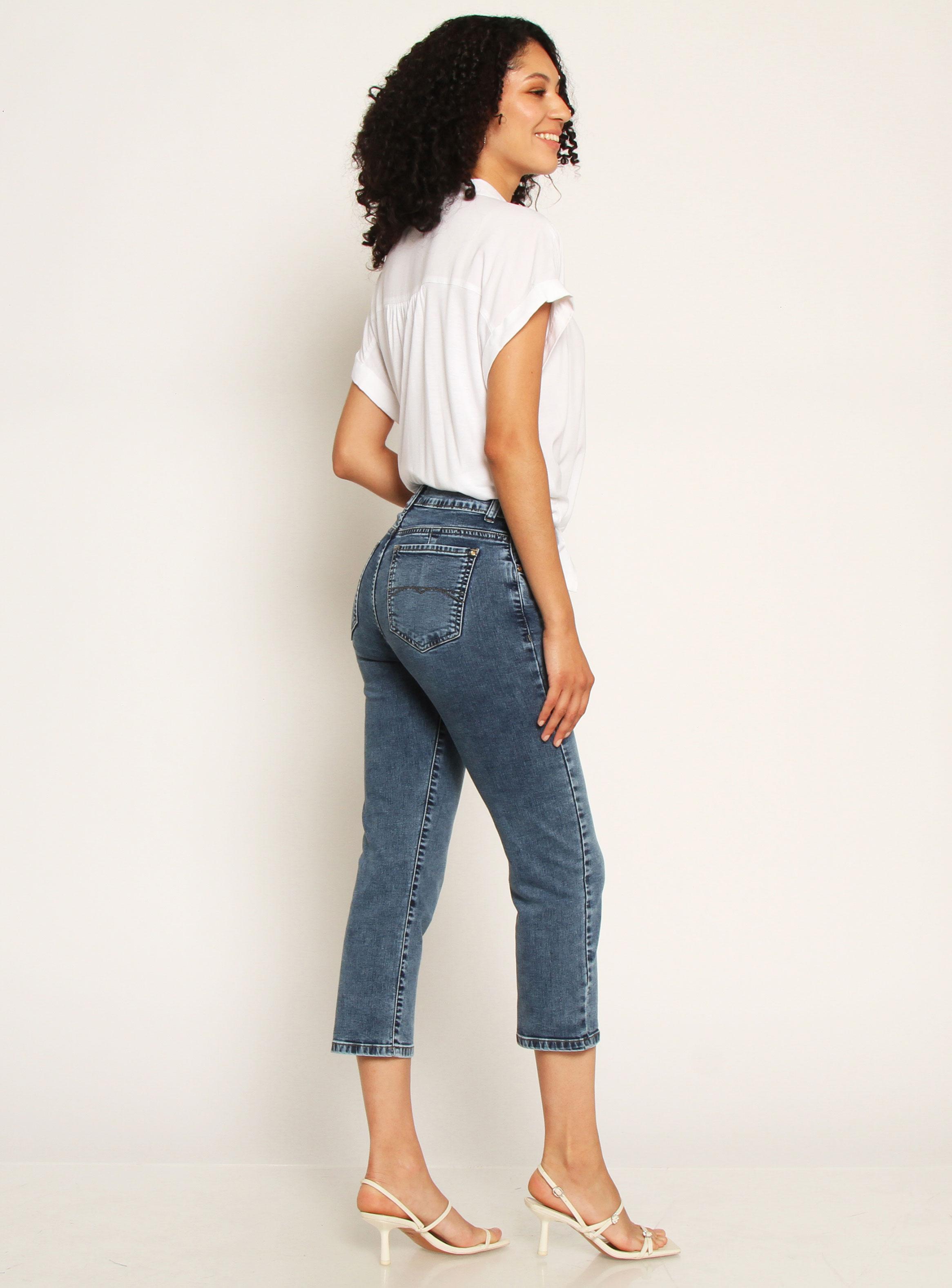 Jeans Capri Tiro Alto Pretina Básica-4