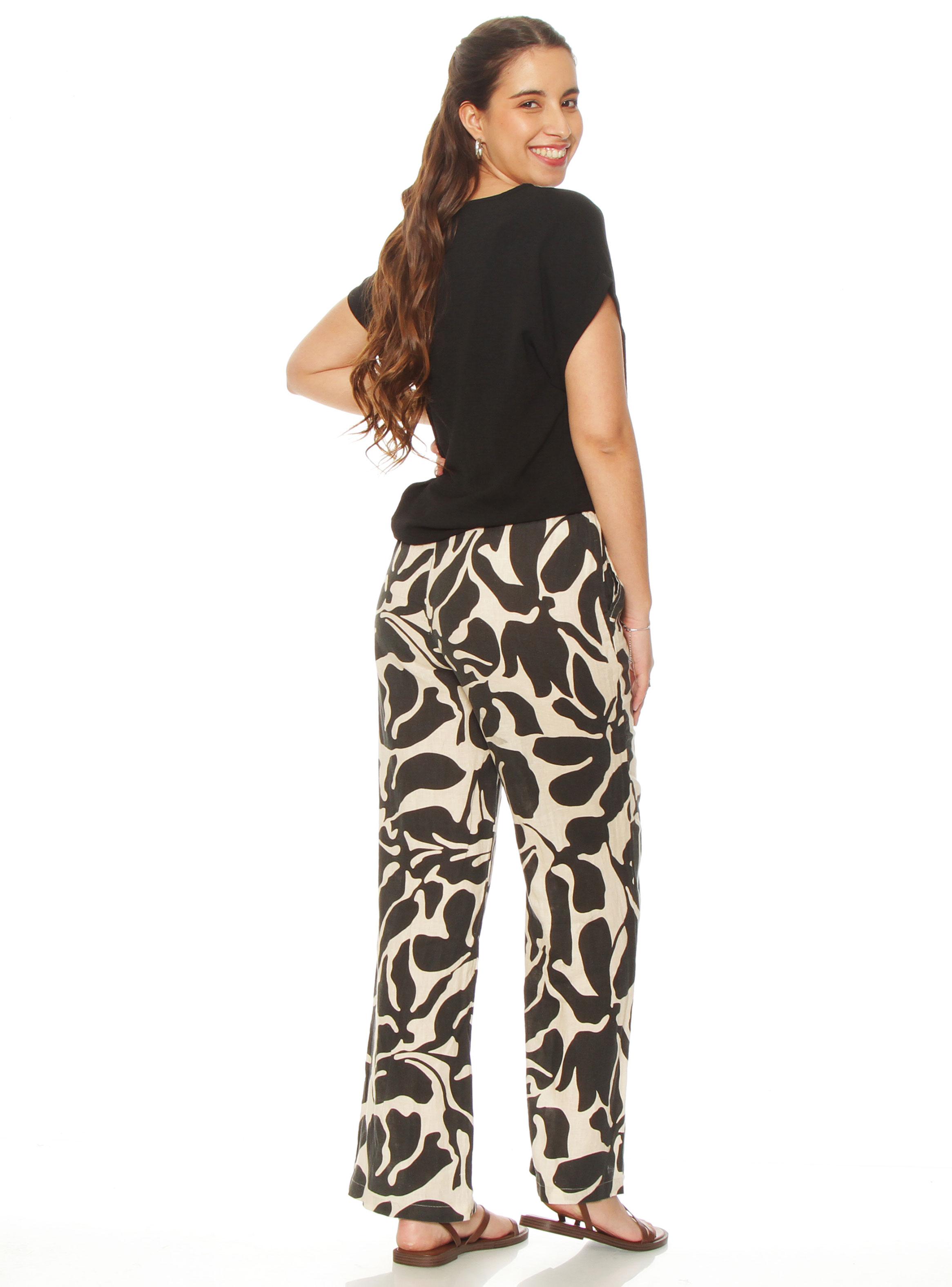 Pantalón Wide Leg Lino Estampado Tiro Alto Pretina-4