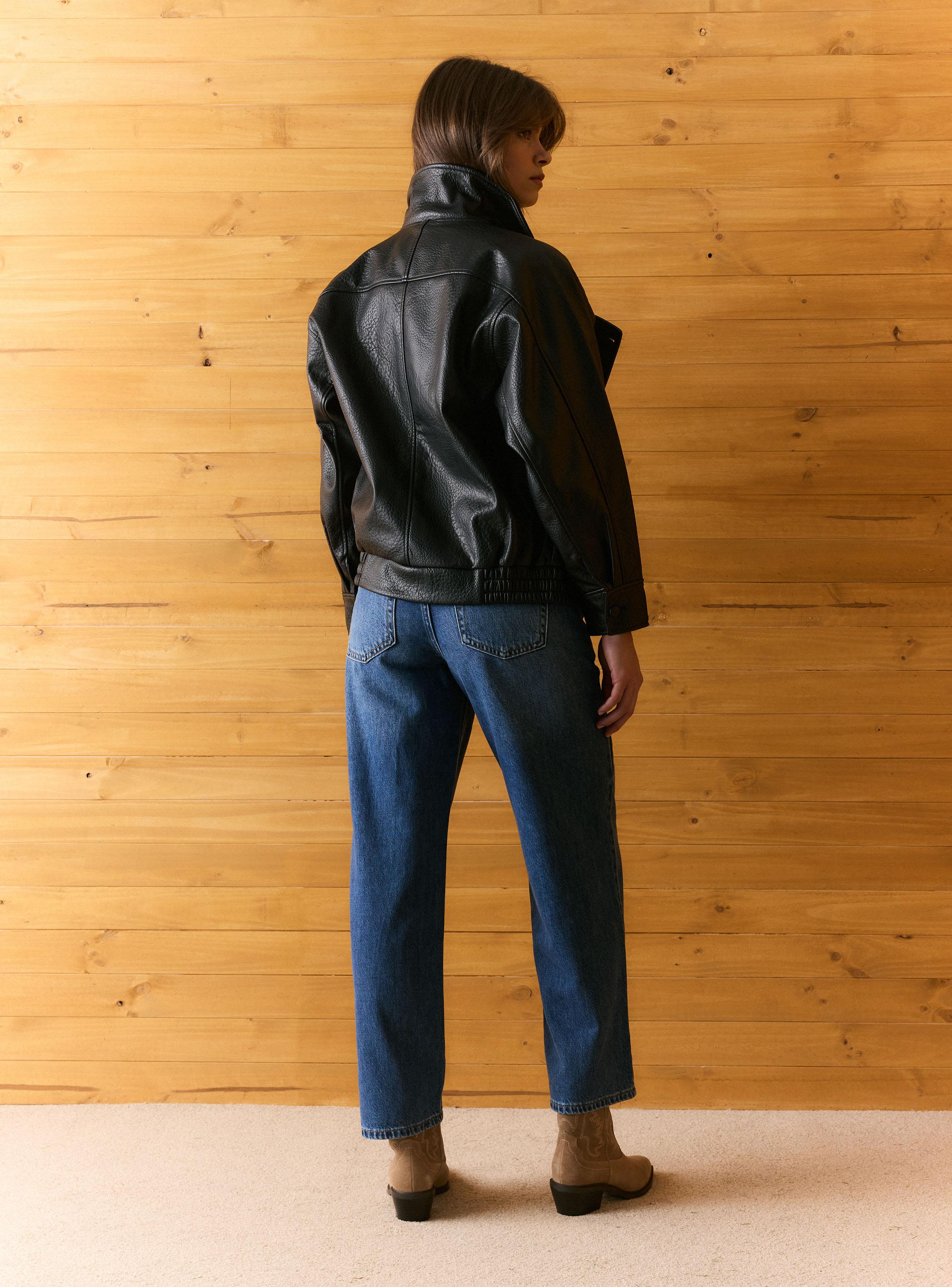 Chaqueta Tipo Bomber Efecto Piel con Cuello Alto Funnel-5