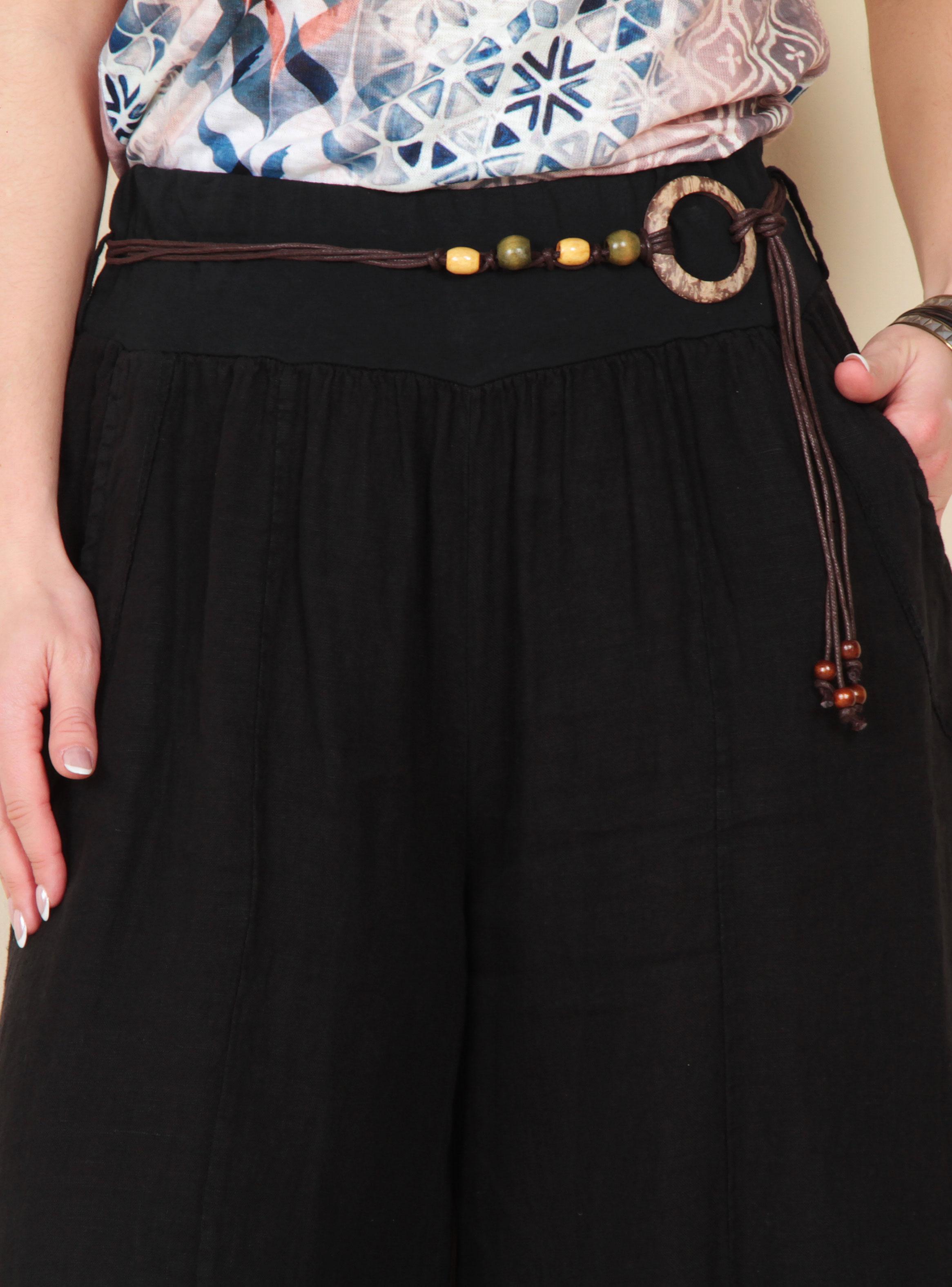 Pantalón Wide Leg Lino Sólido con Cinturón-2