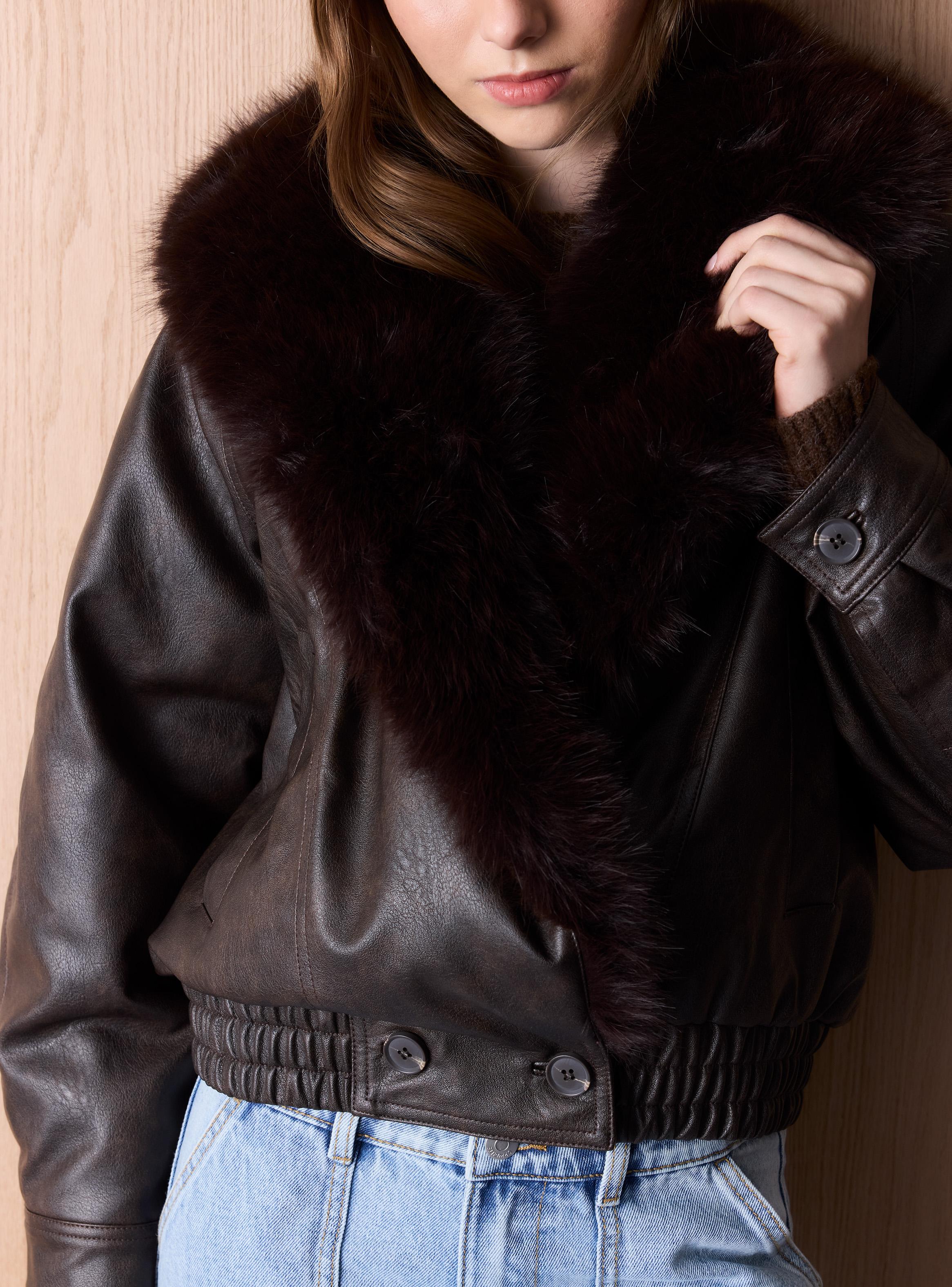 Chaqueta Efecto Piel Cintura Elasticada-3