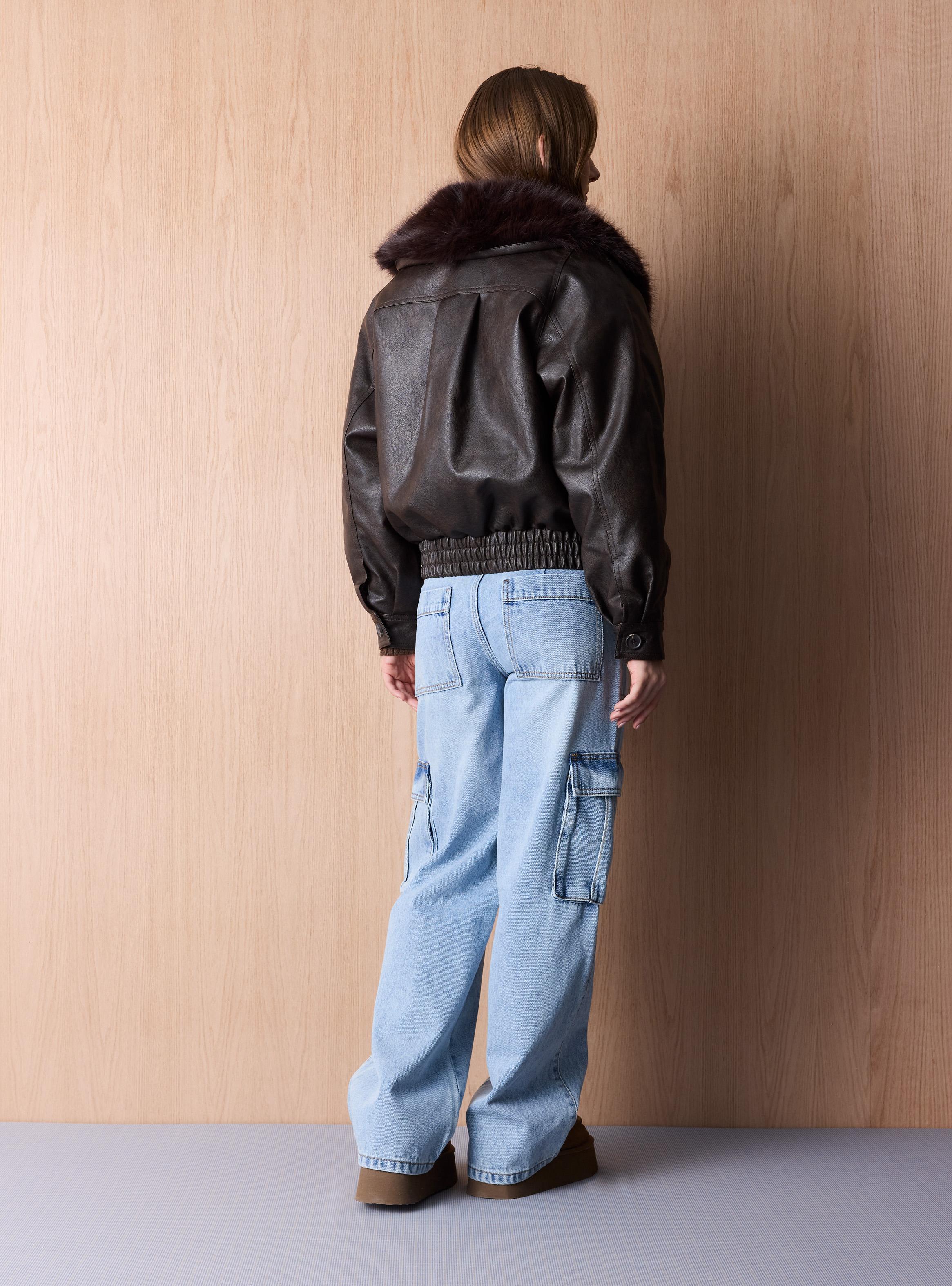 Chaqueta Efecto Piel Cintura Elasticada-5