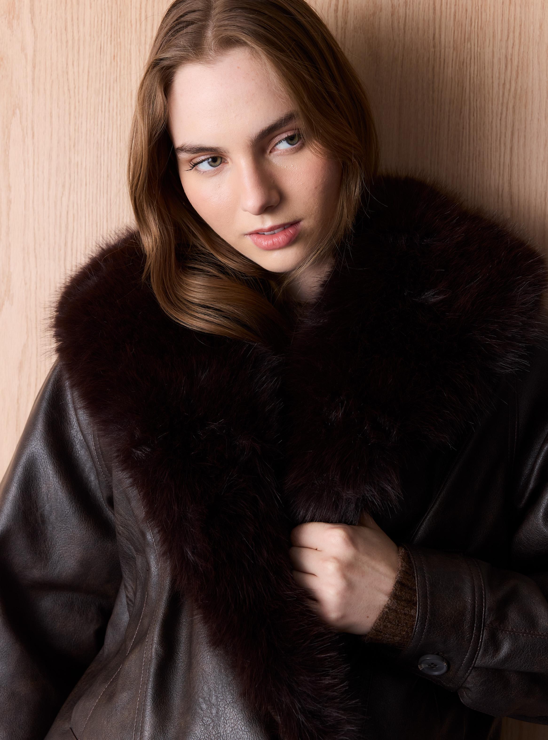 Chaqueta Efecto Piel Cintura Elasticada-2