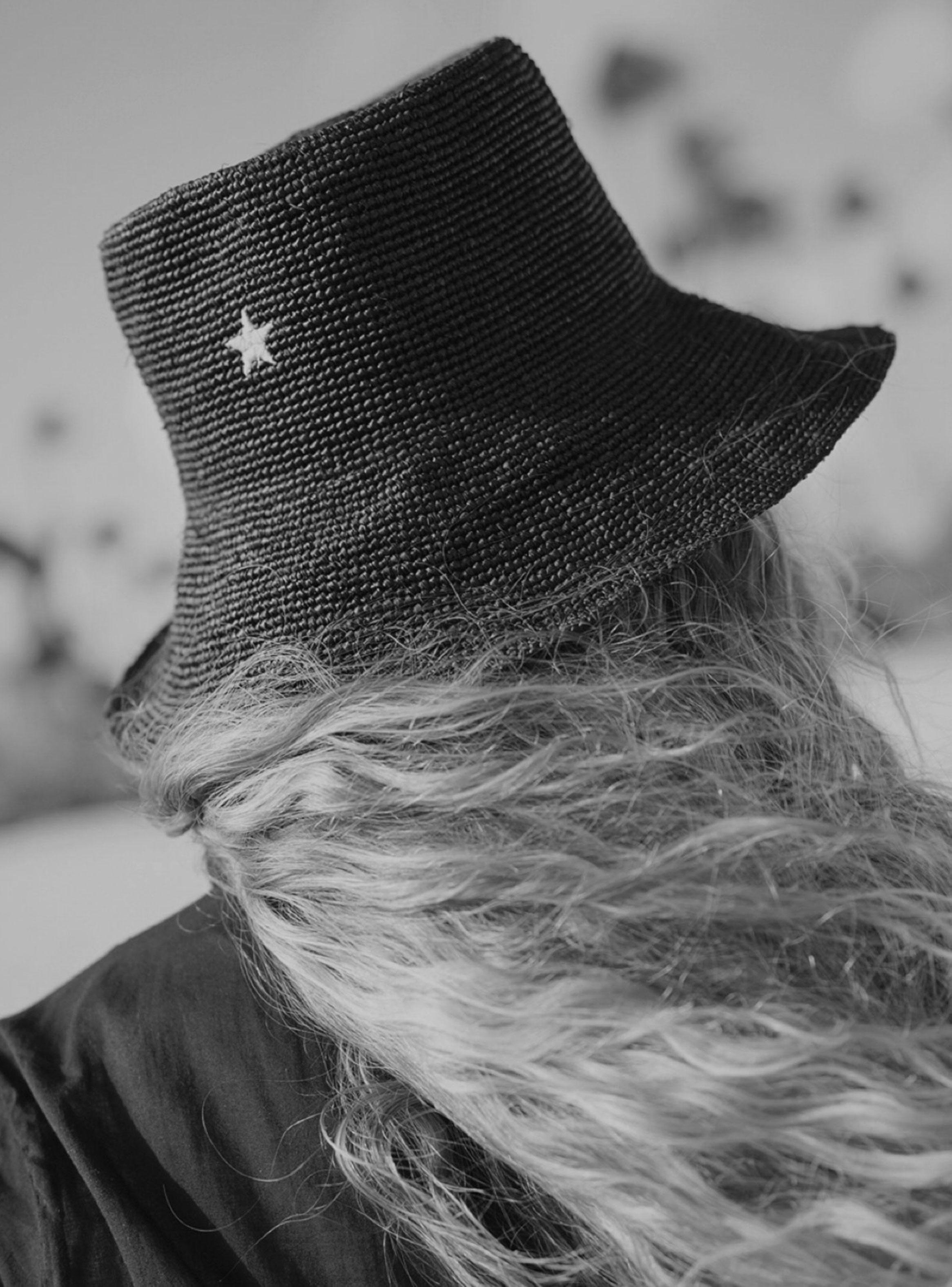 Sombrero Black Raffia Bucket-4