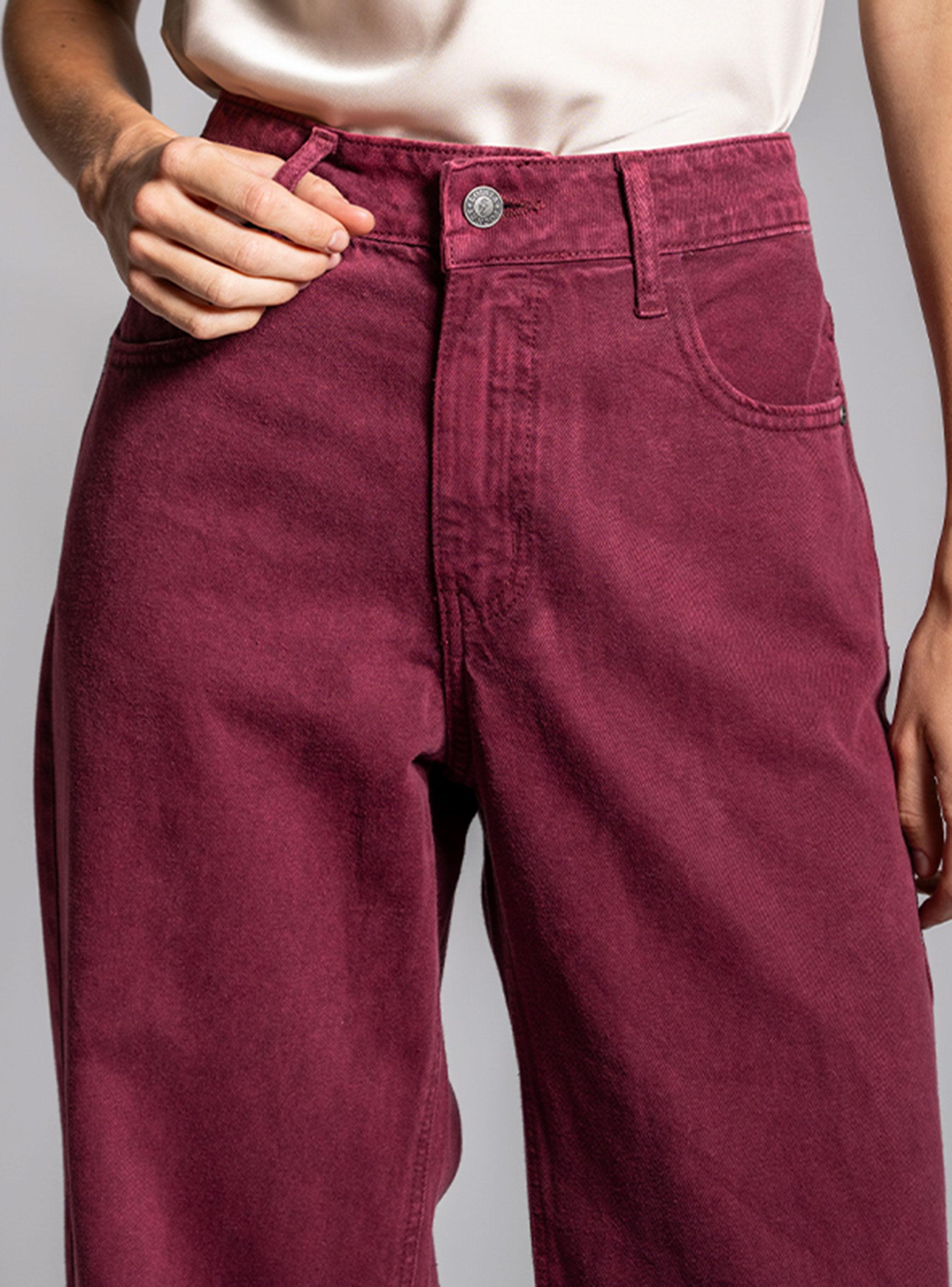 Jeans Wide Leg Tiro Medio Burdeo-2