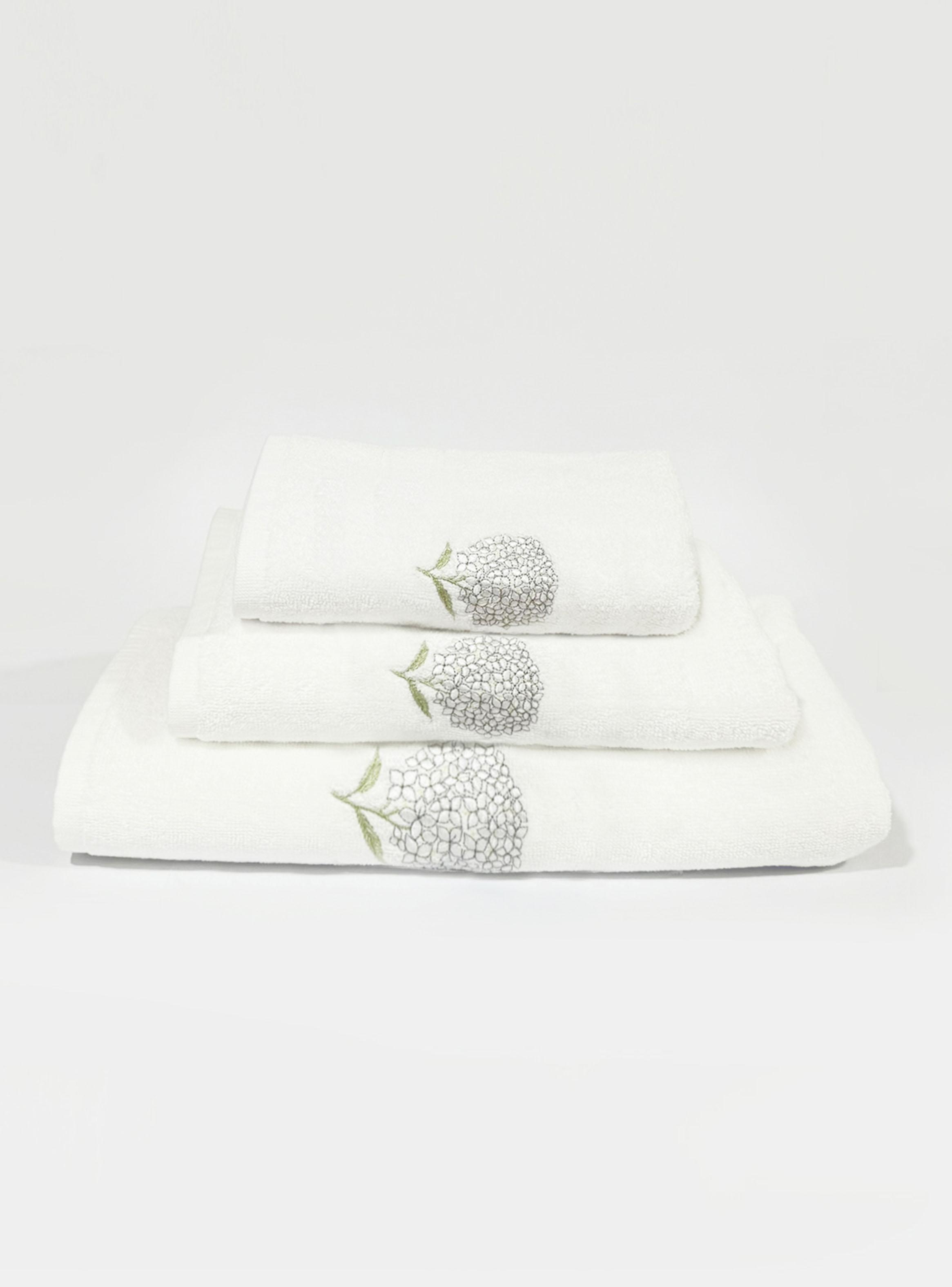 Toalla de Baño Bordada Hortensia Blanco 70x150 cm Algodón-2