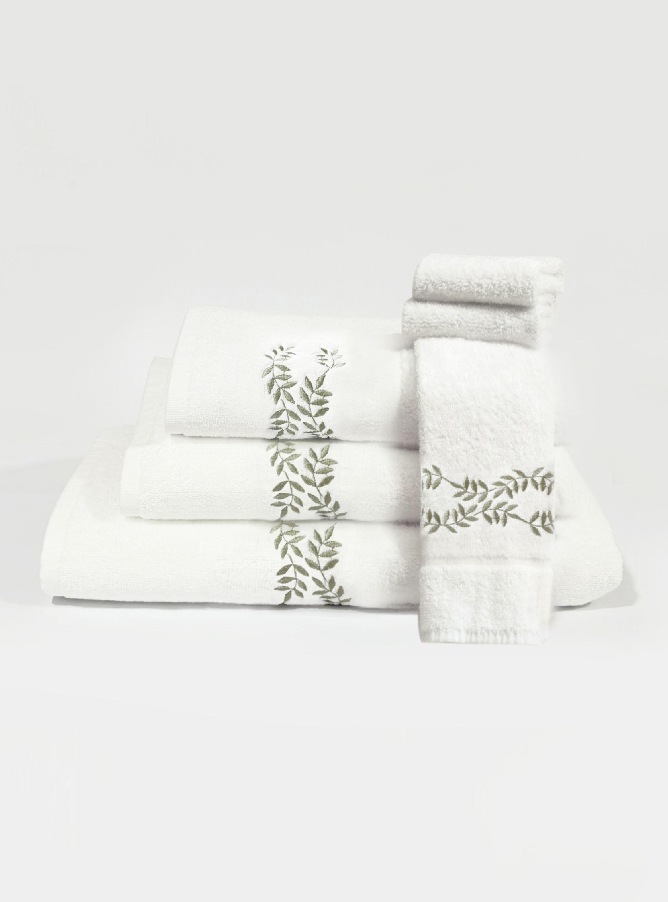 Toalla Sában Bordada Hojitas Verde 90x160 cm Algodón-2