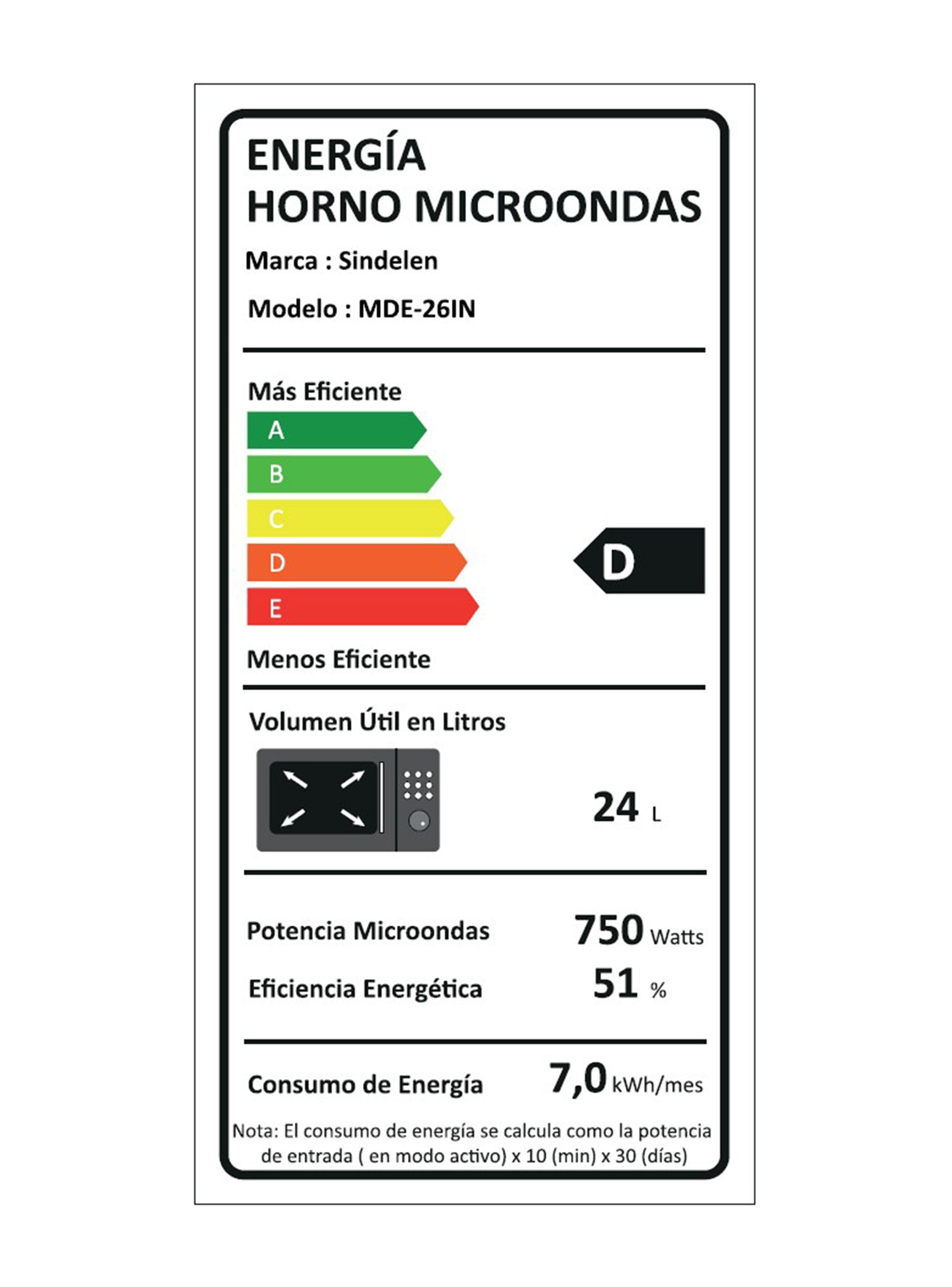 Microondas Empotrable Digital 26 Litros MDE-26IN-7