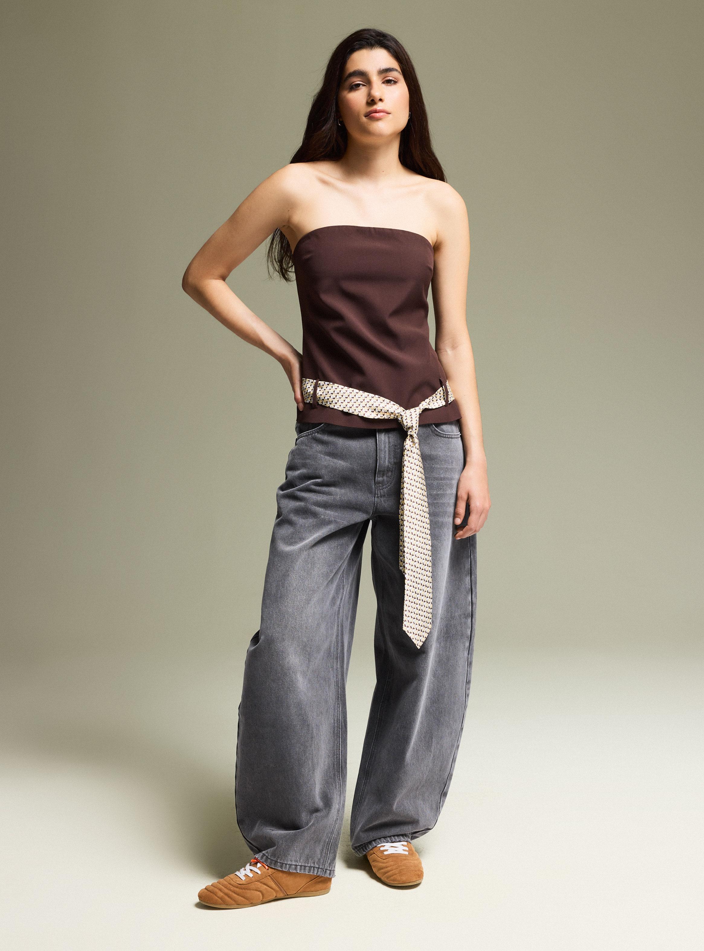 Blusa Strapless con Corbata-4