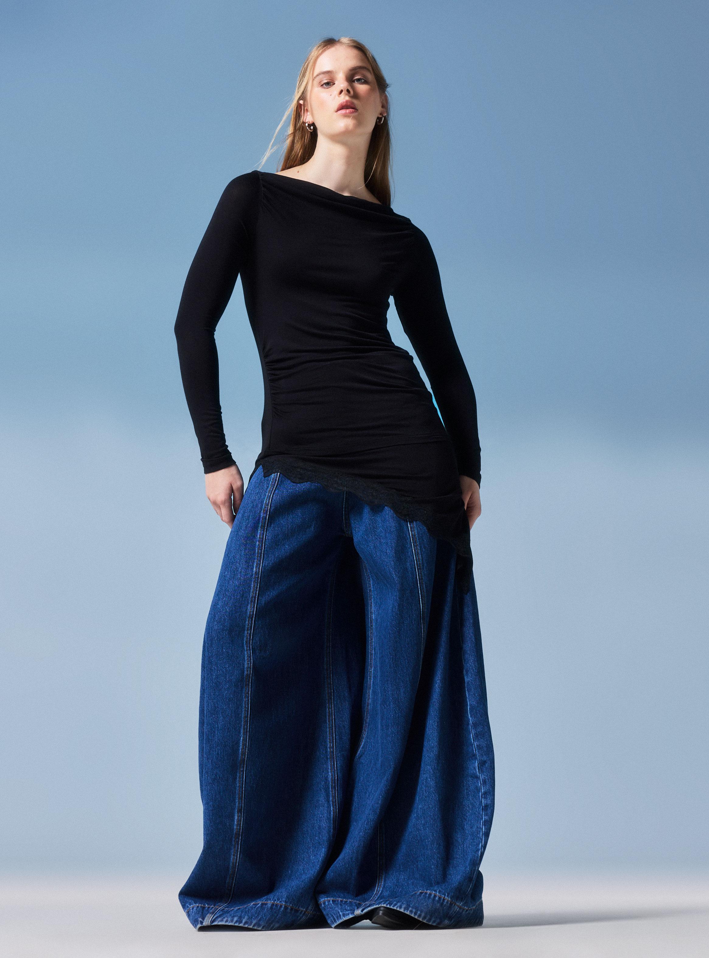 Polera Drapeada con Bajo Asimétrico con Encaje-4