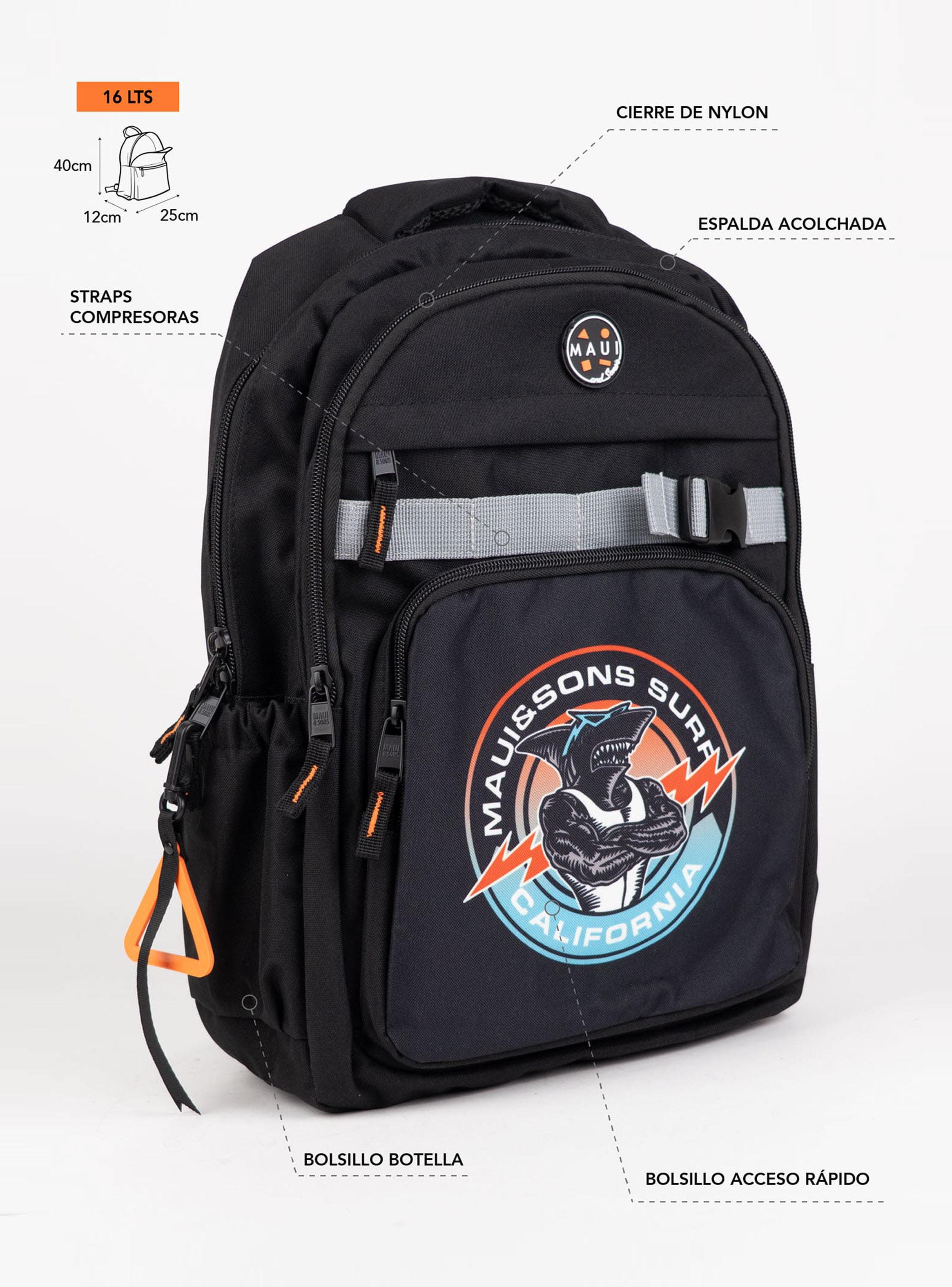 Mochila Escolar Black con Estampado Shark-1