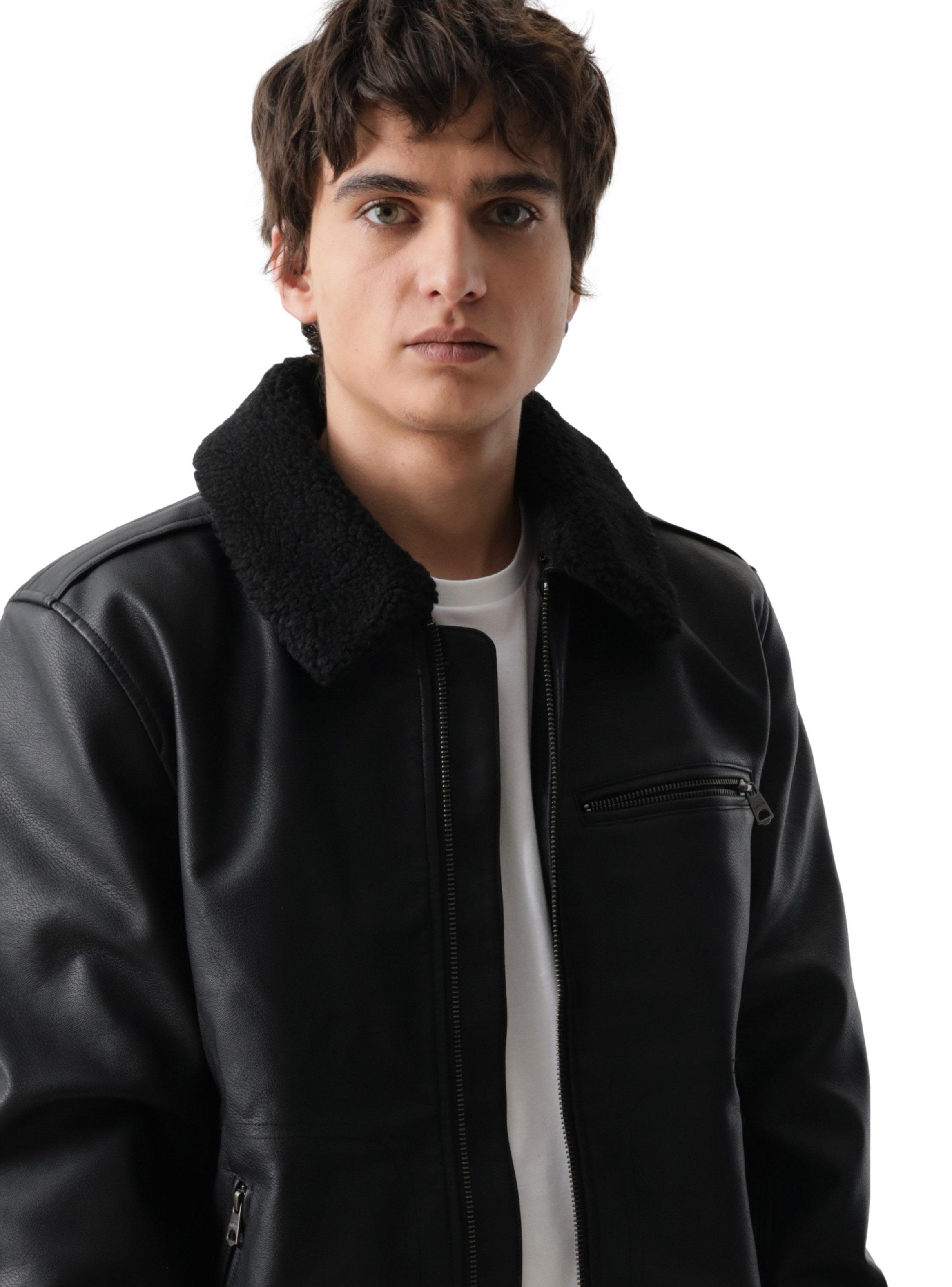 Chaqueta Biker Detalle Textura en Cuello-3