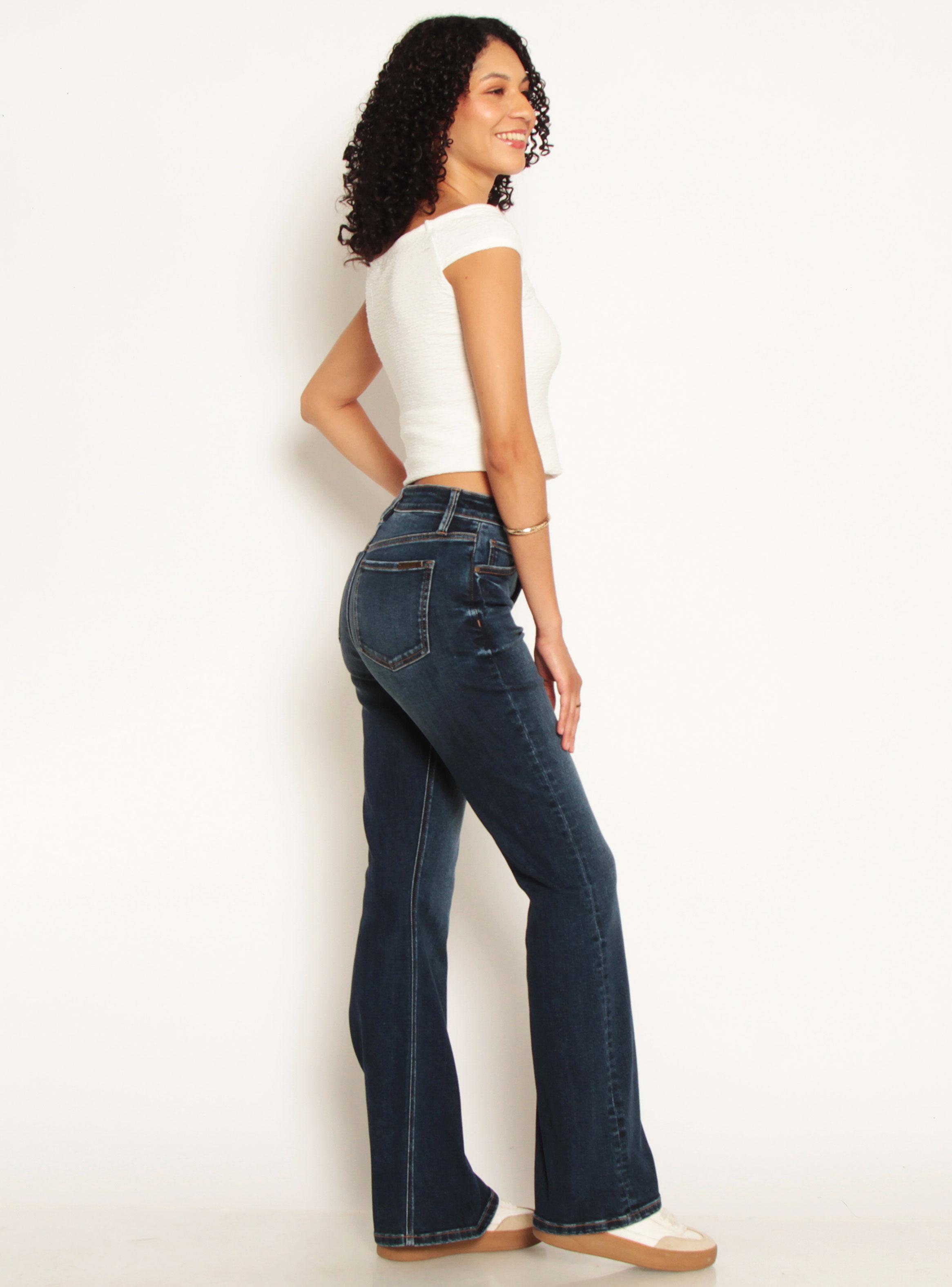 Jeans Flare Tiro Alto Pretina Básica 1 Botón Color-4