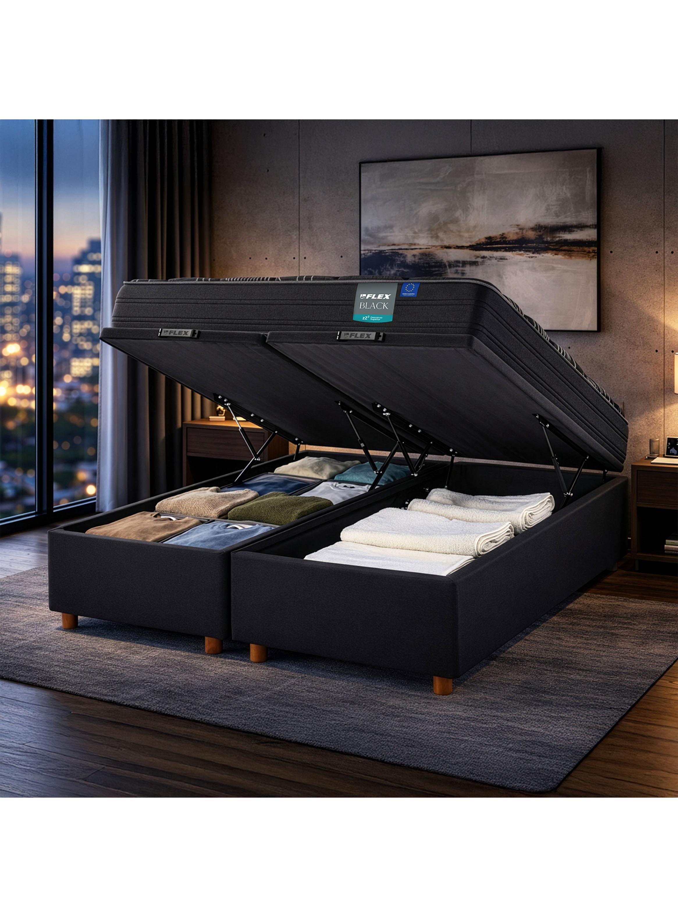 Cama Baúl Black 2 Plazas Base Dividida-5