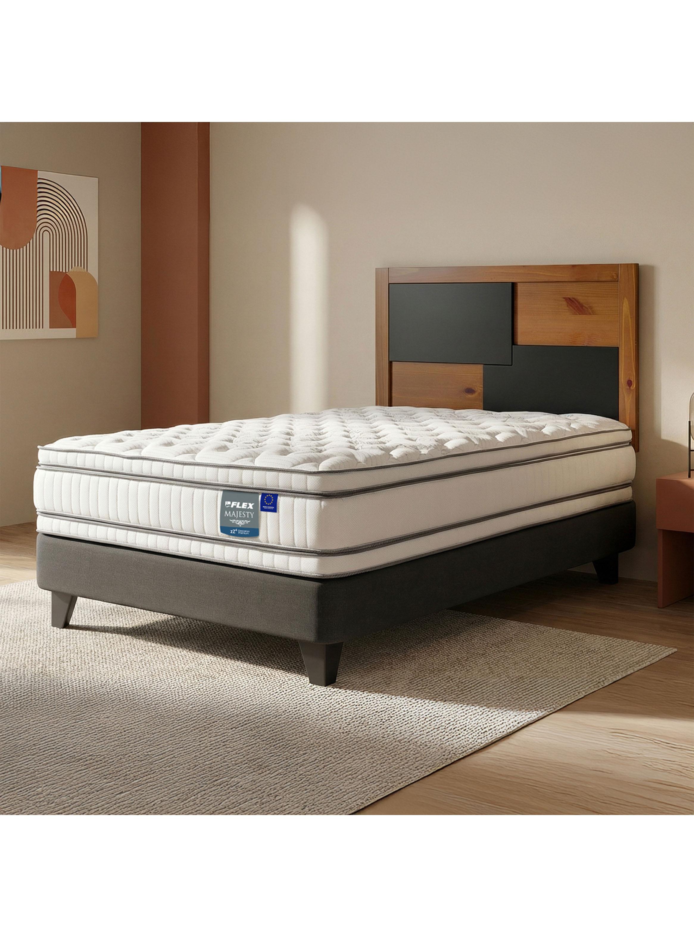 Cama Europea Majesty 1.5 Plazas Base Normal + Respaldo Colonia-5
