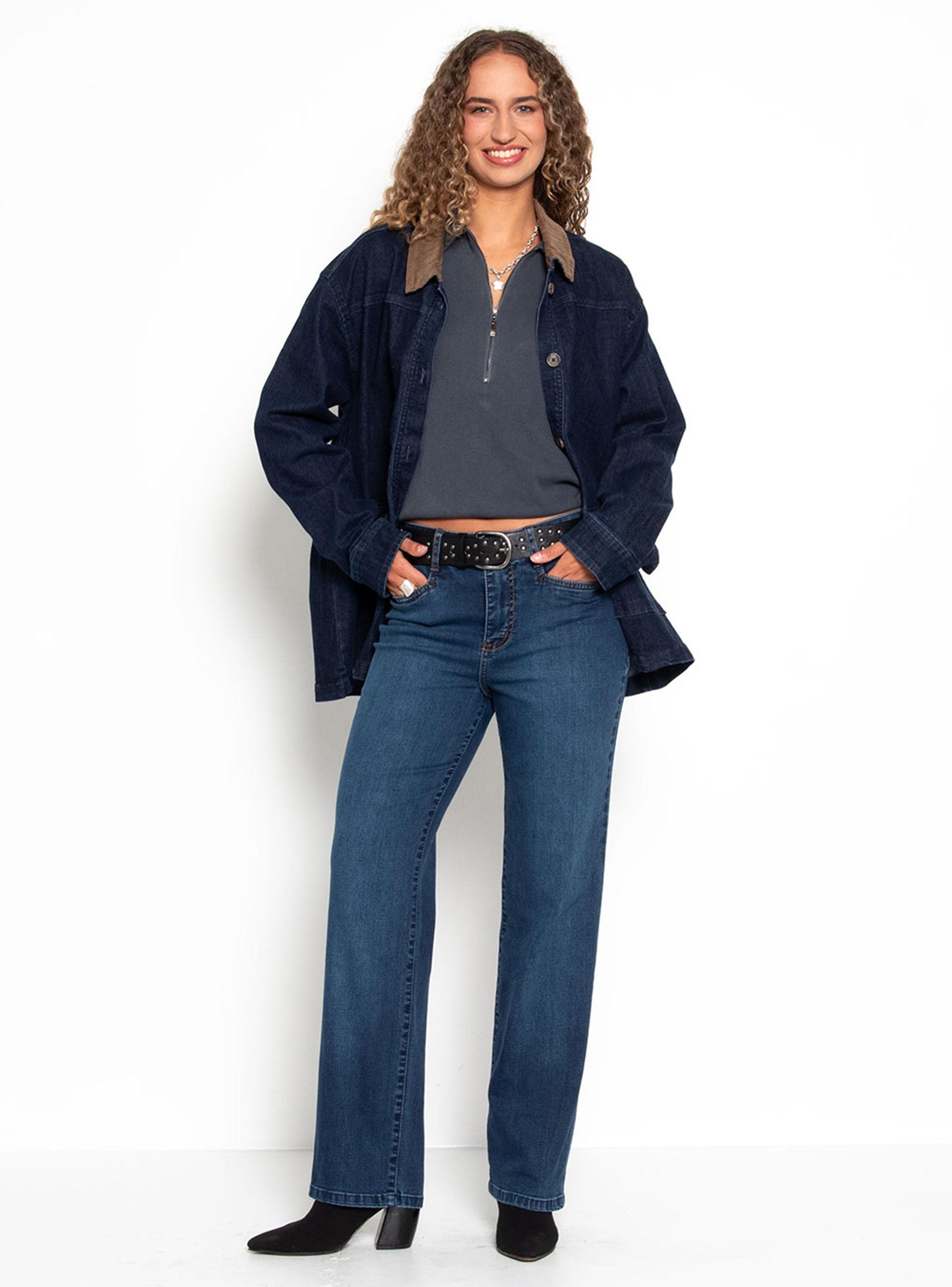 Jeans Recto Tiro Alto Pretina Básica con Botón Ja3-3