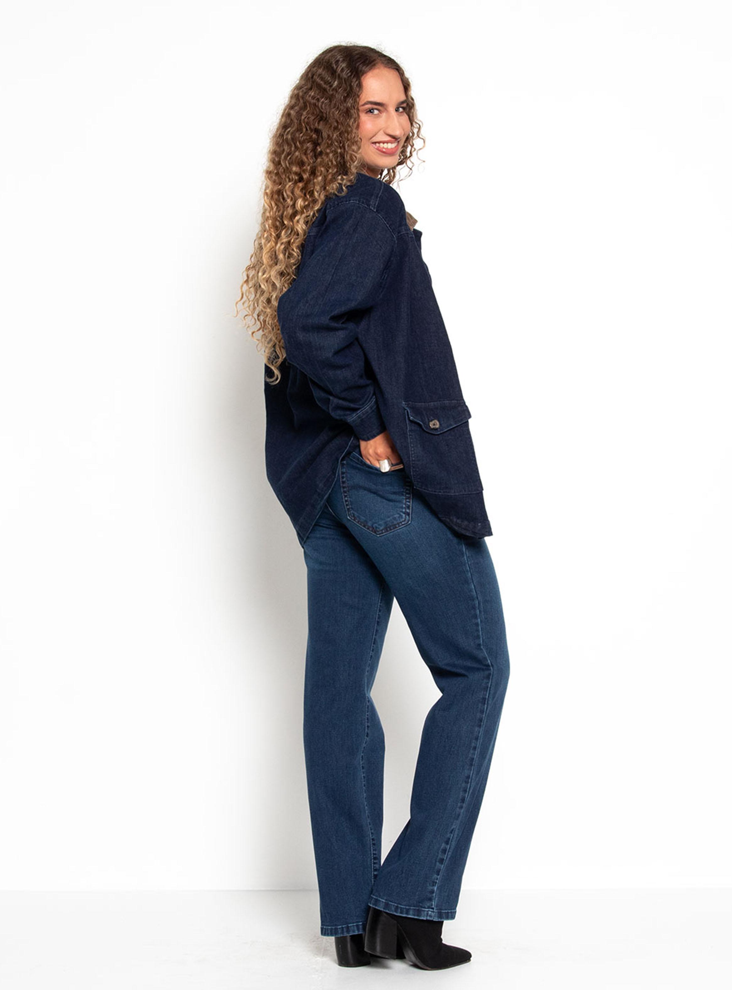 Jeans Recto Tiro Alto Pretina Básica con Botón Ja3-4