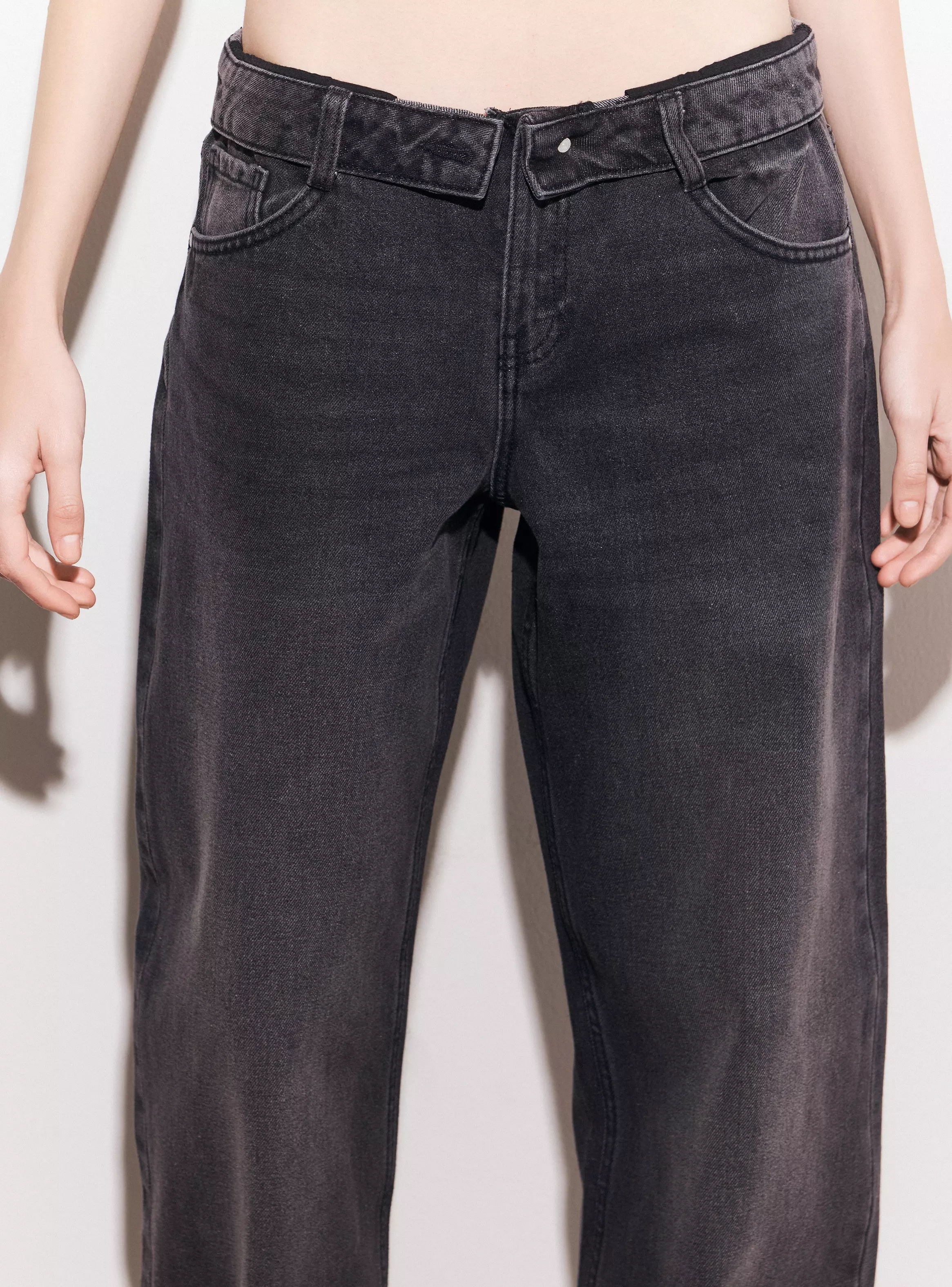Jeans Baggy con Dobladillo y Pretina Doblada-2