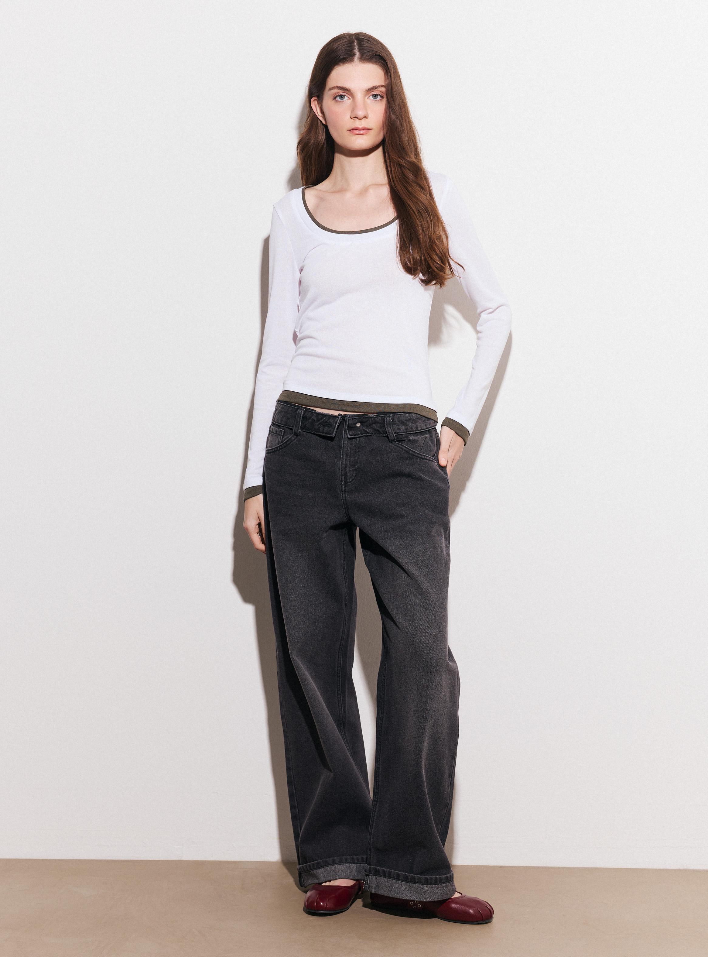Jeans Baggy con Dobladillo y Pretina Doblada-4