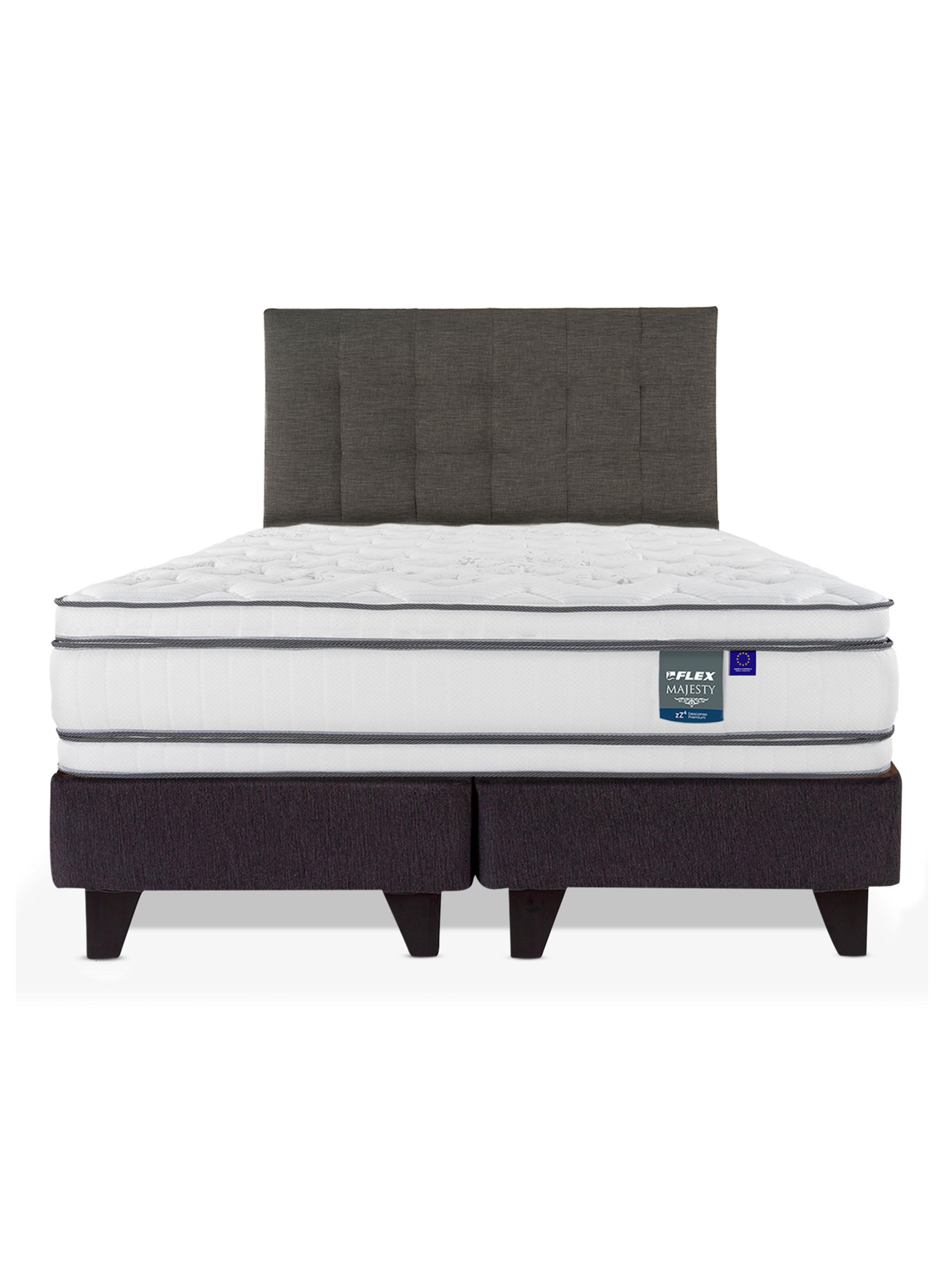 Cama Europea Majesty 2 Plazas Base Dividida Grafito + Respaldo Design Grafito-2