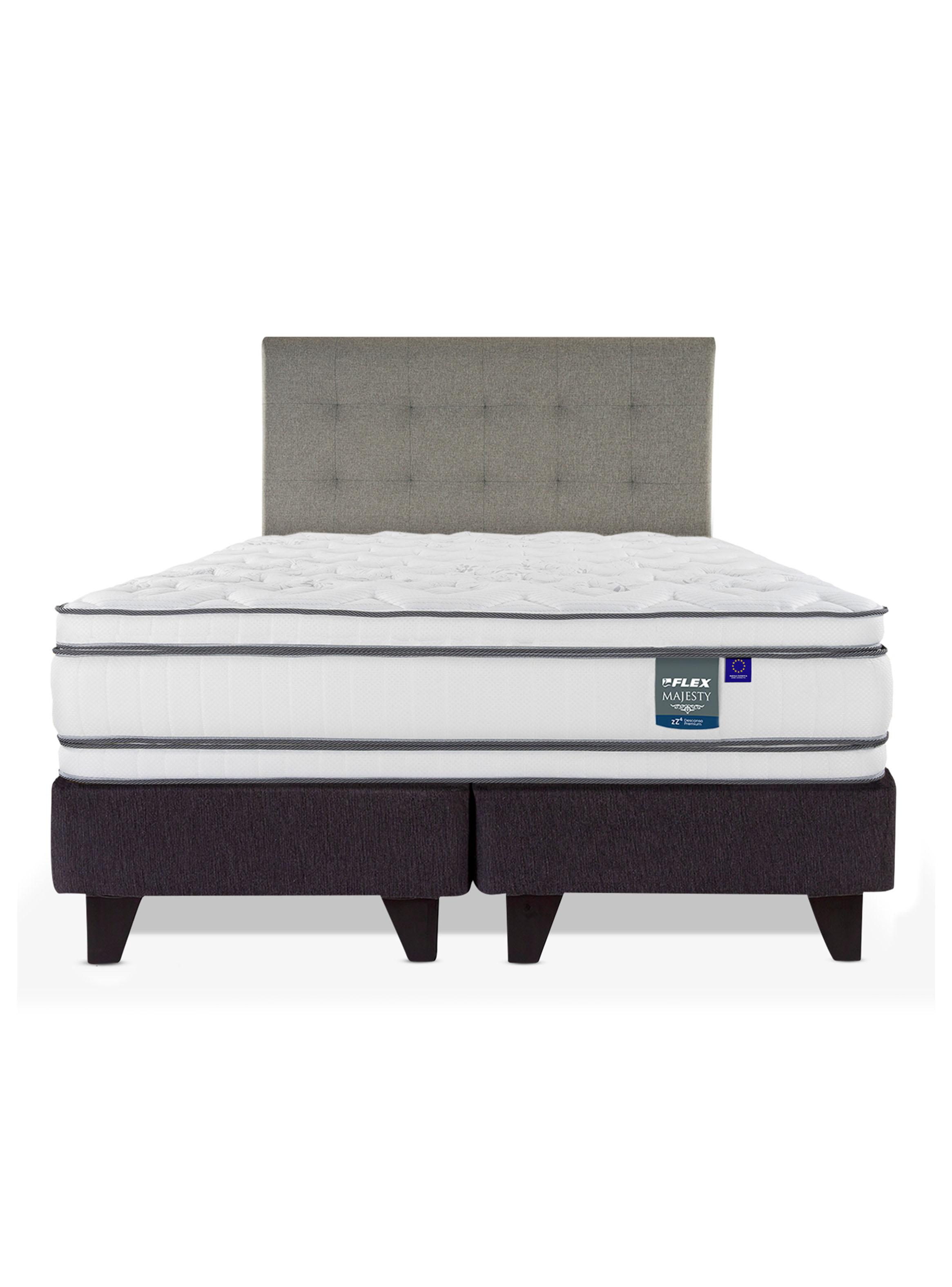 Cama Europea Majesty 2 Plazas Base Dividida Grafito + Respaldo Design Gris-2