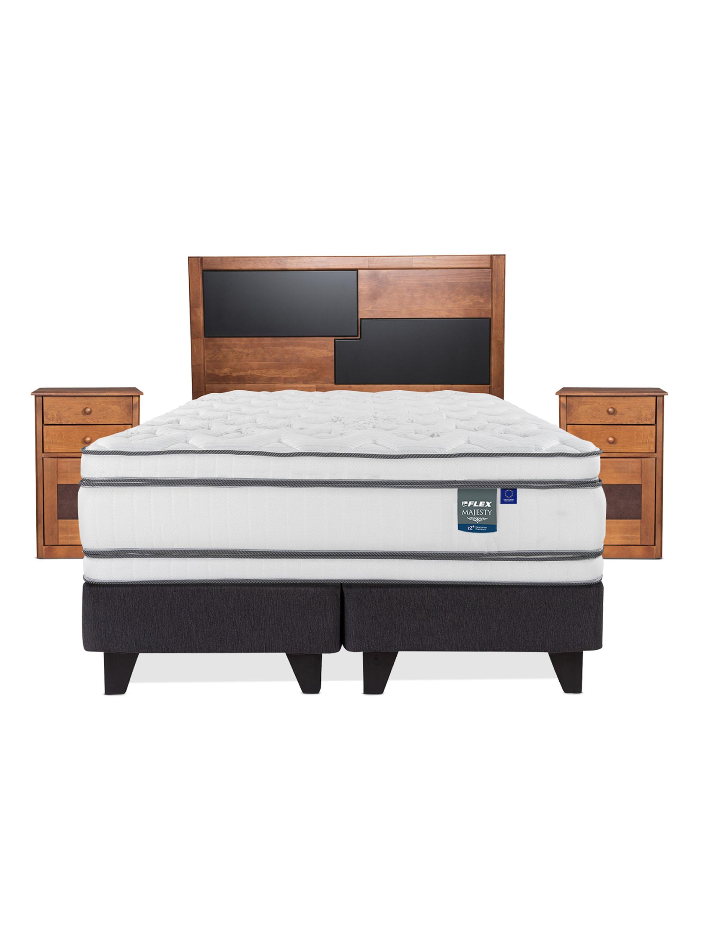 Cama Europea Majesty 2 Plazas Base Dividida Grafito + Set Muebles Colonia-2