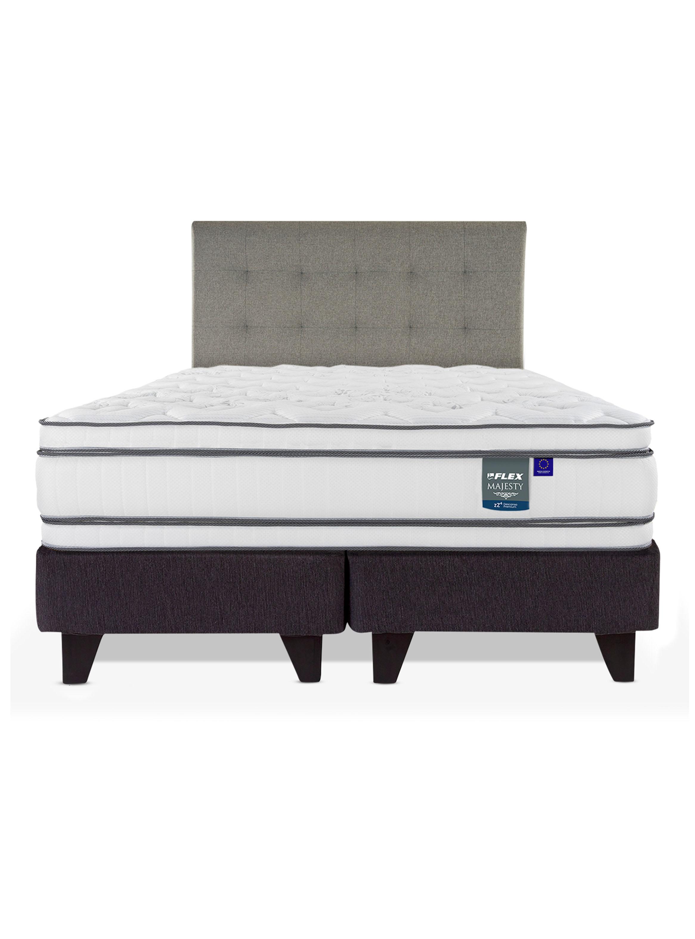 Cama Europea Majesty Súper King Base Dividida Grafito + Respaldo Design Gris-2