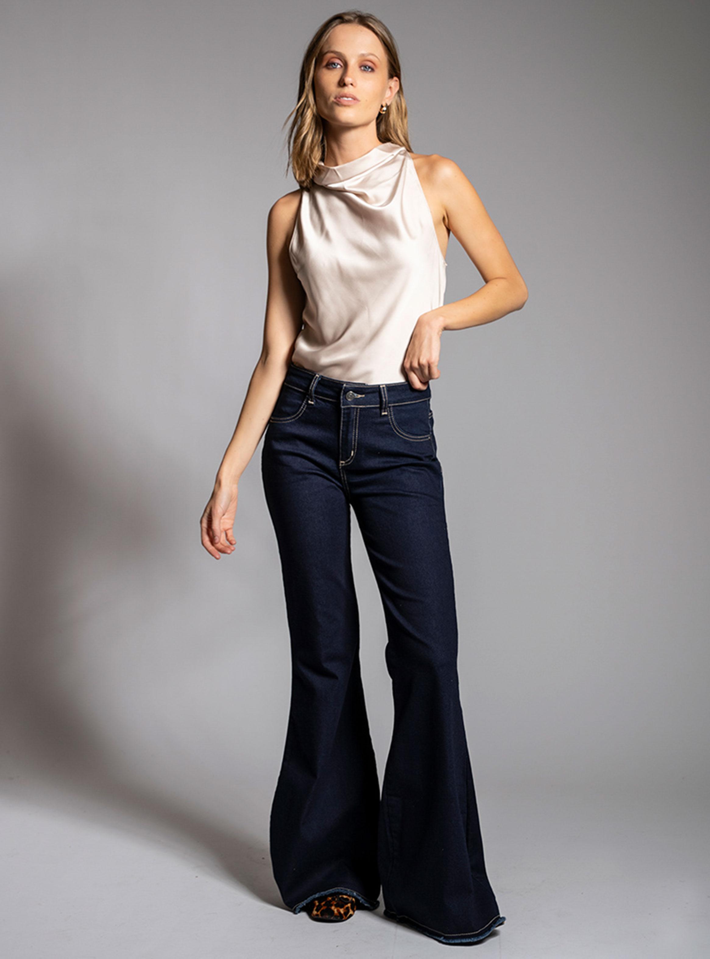 Jeans Tiro Medio Flare Azul R-3