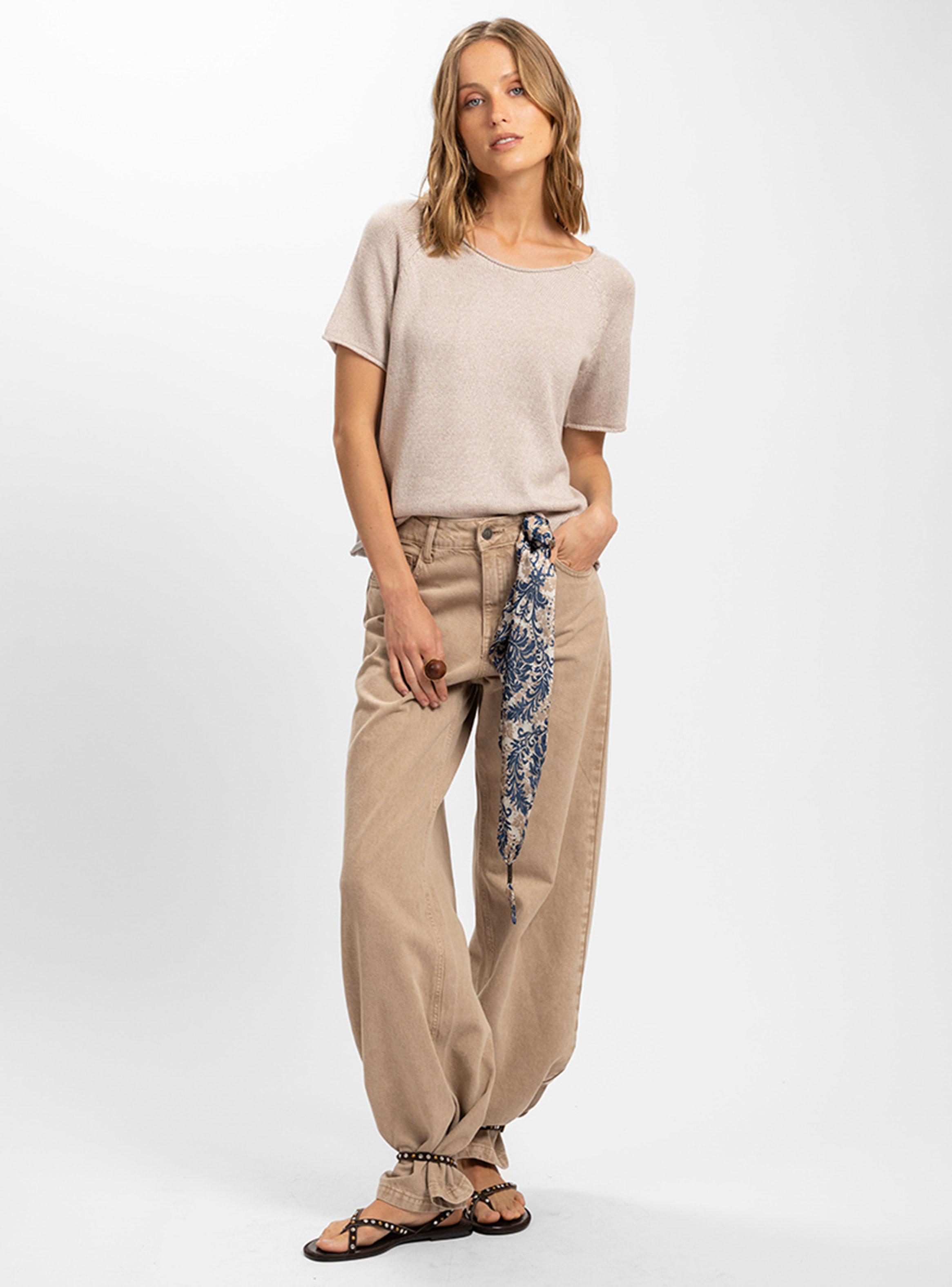 Polera Amy Tejida Manga Corta Beige-3