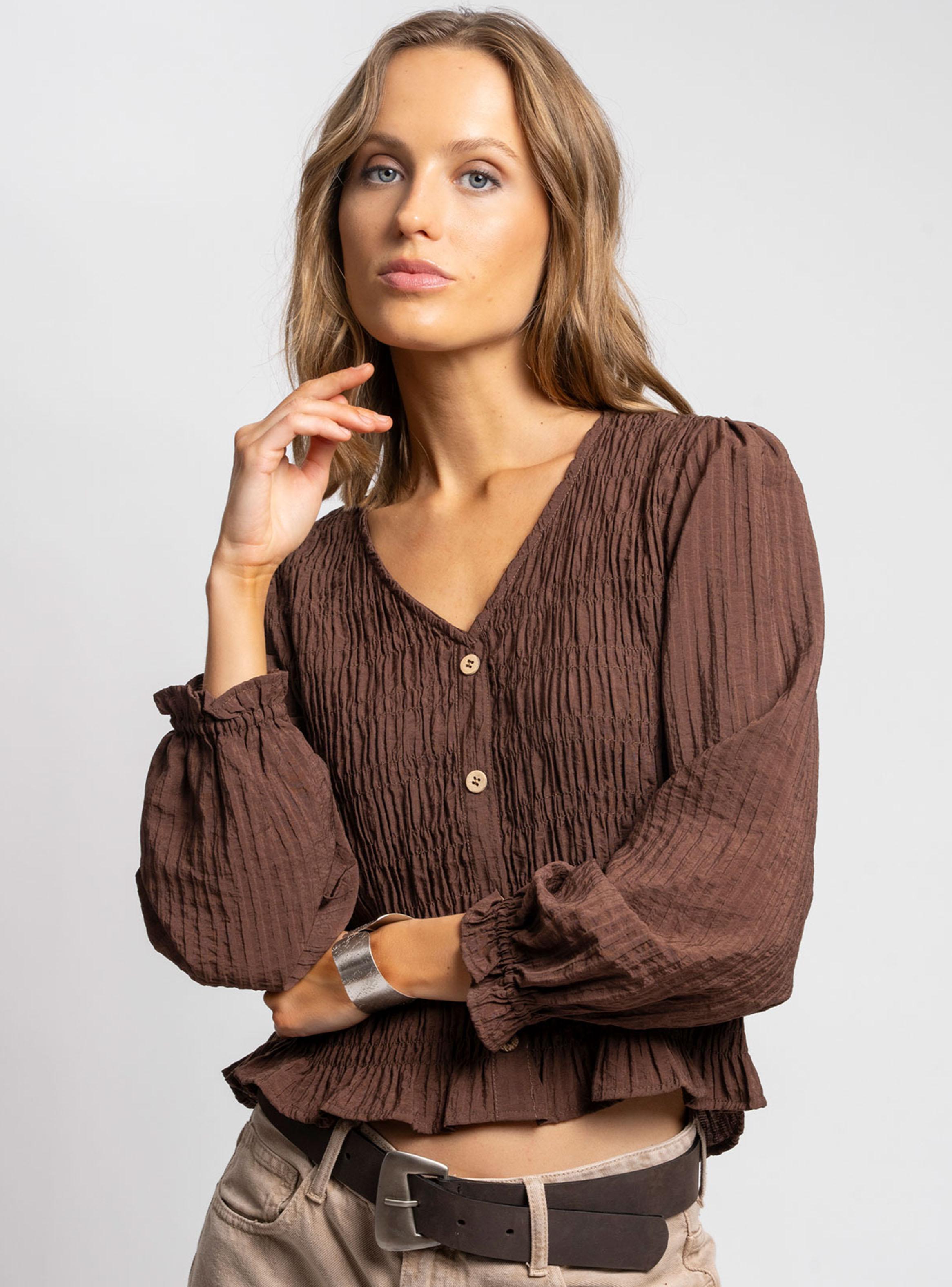 Blusa Boho con Fruncido y Manga Larga-2