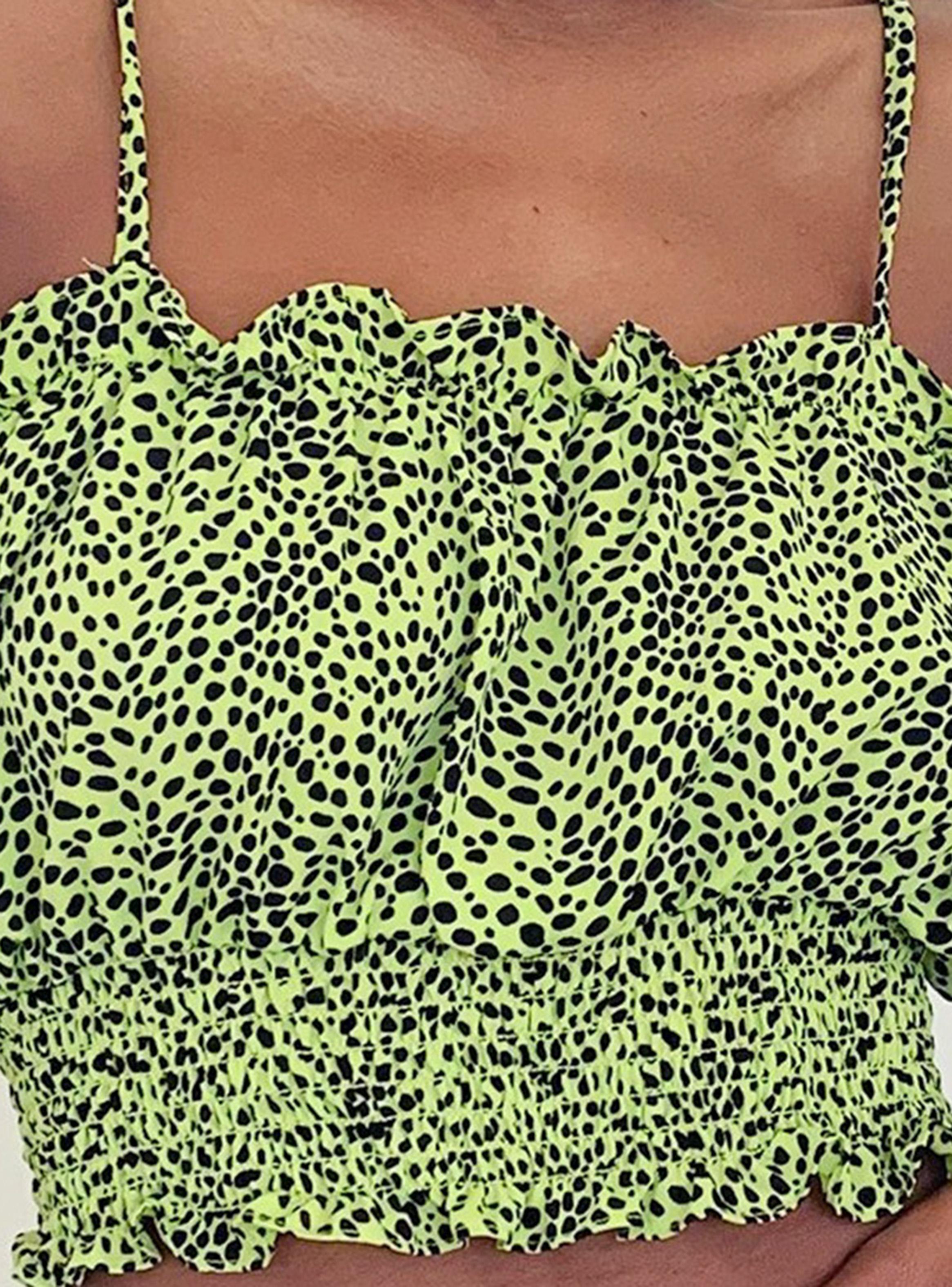 Tops Lime Green Animal Ruched Sun-1