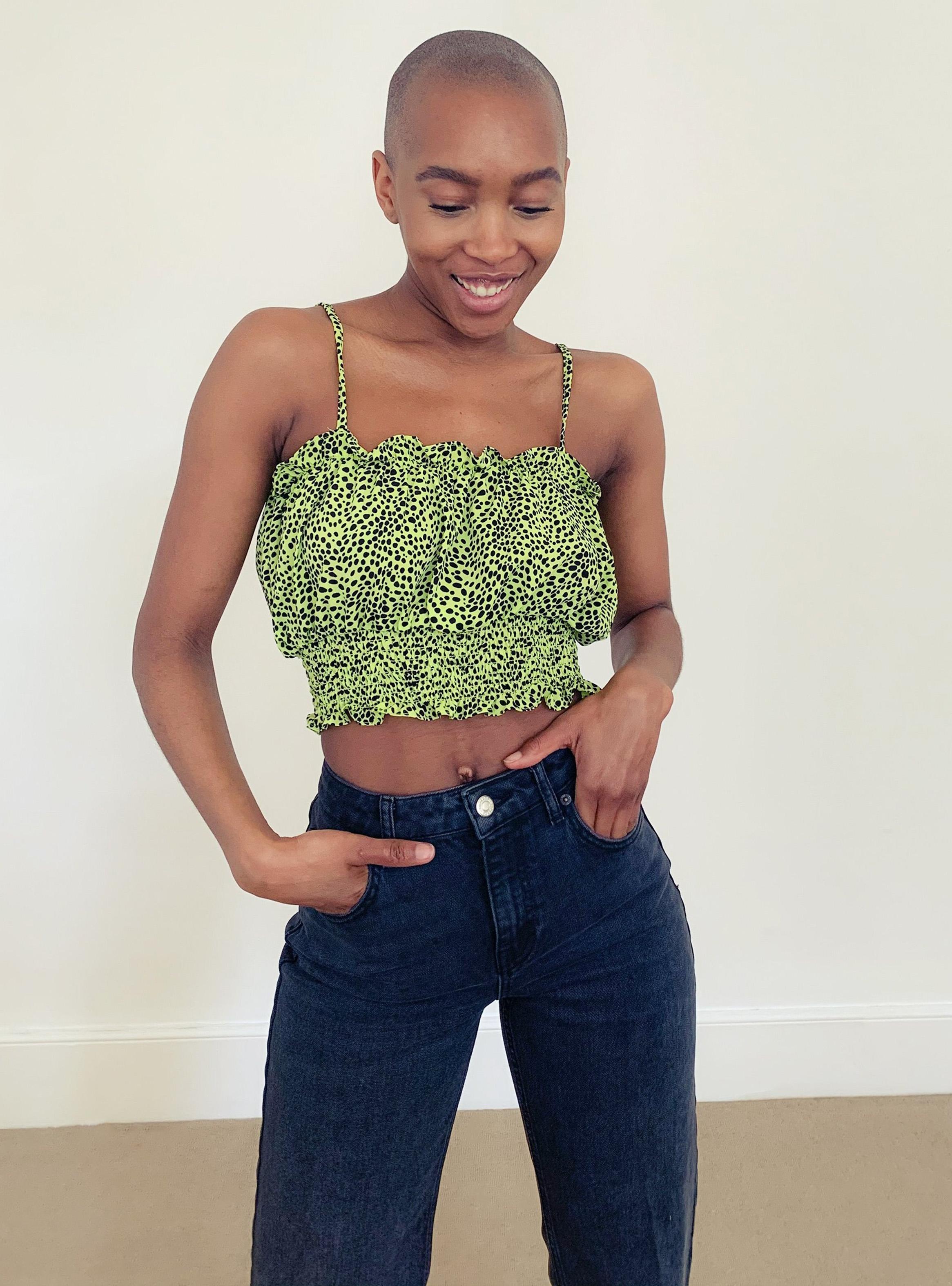 Tops Lime Green Animal Ruched Sun-2