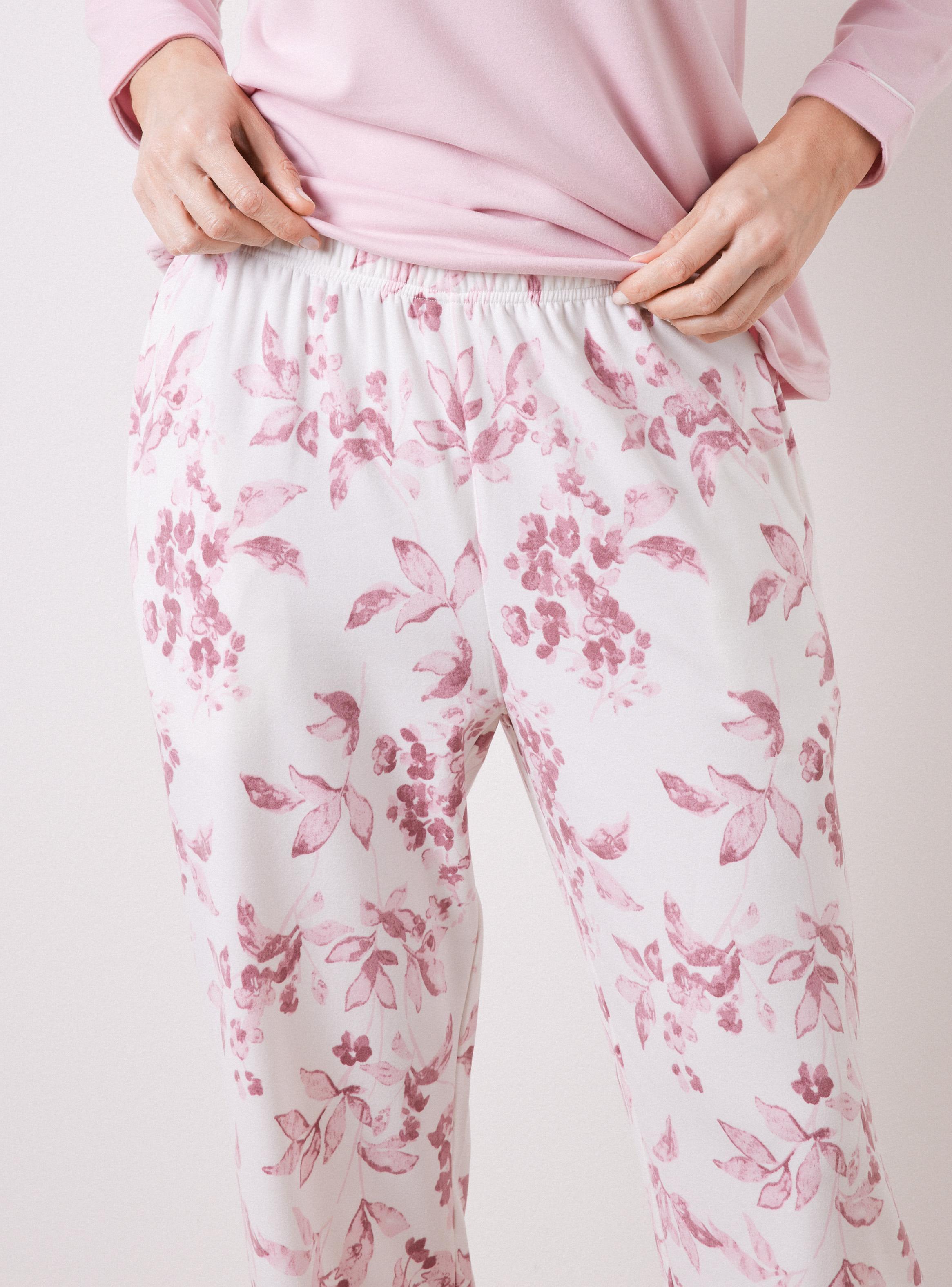 Pijama Polera Manga Larga Color y Pantalón Estampado-2