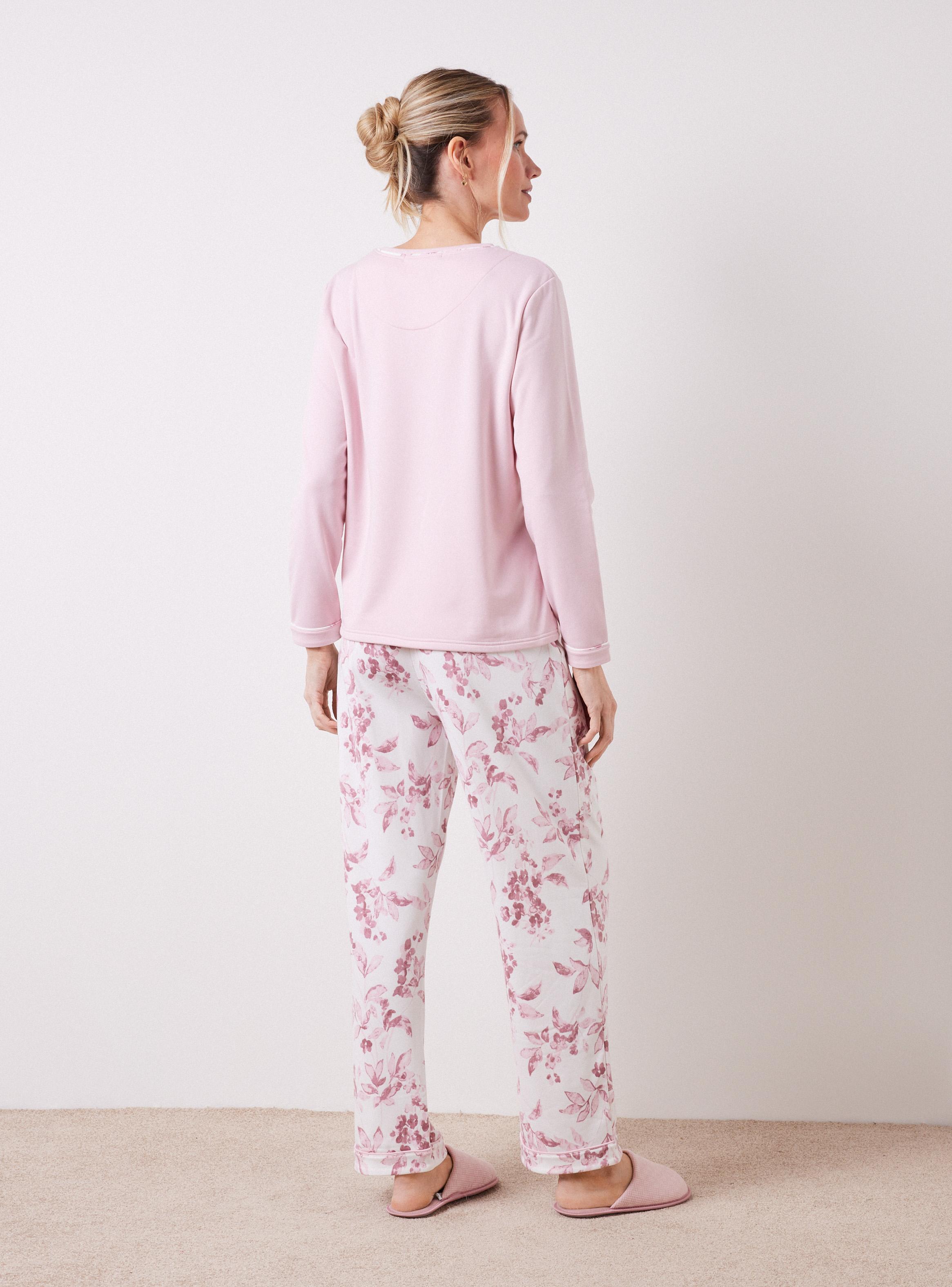 Pijama Polera Manga Larga Color y Pantalón Estampado-5
