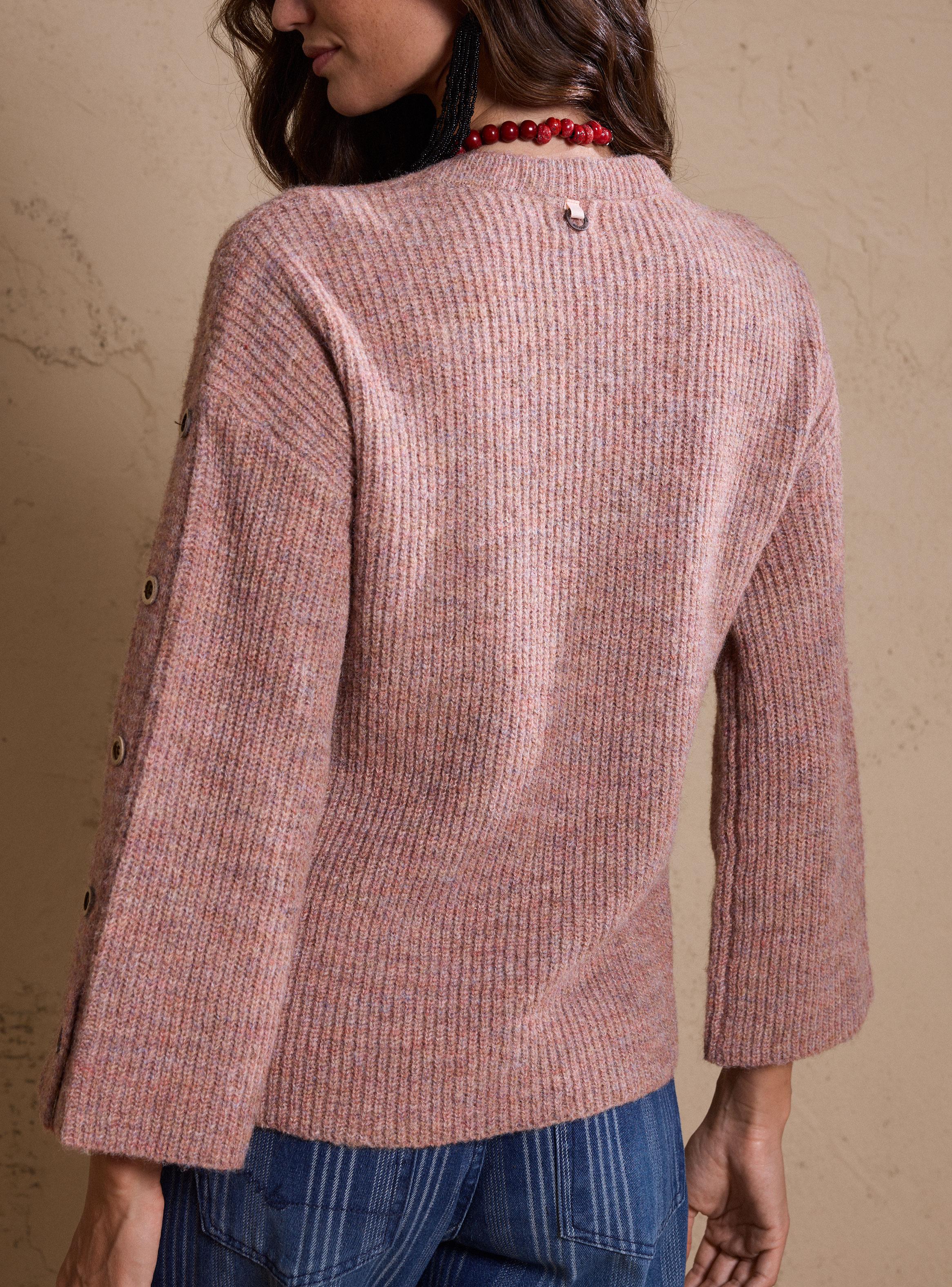 Sweater Melange con Botones en Manga-3