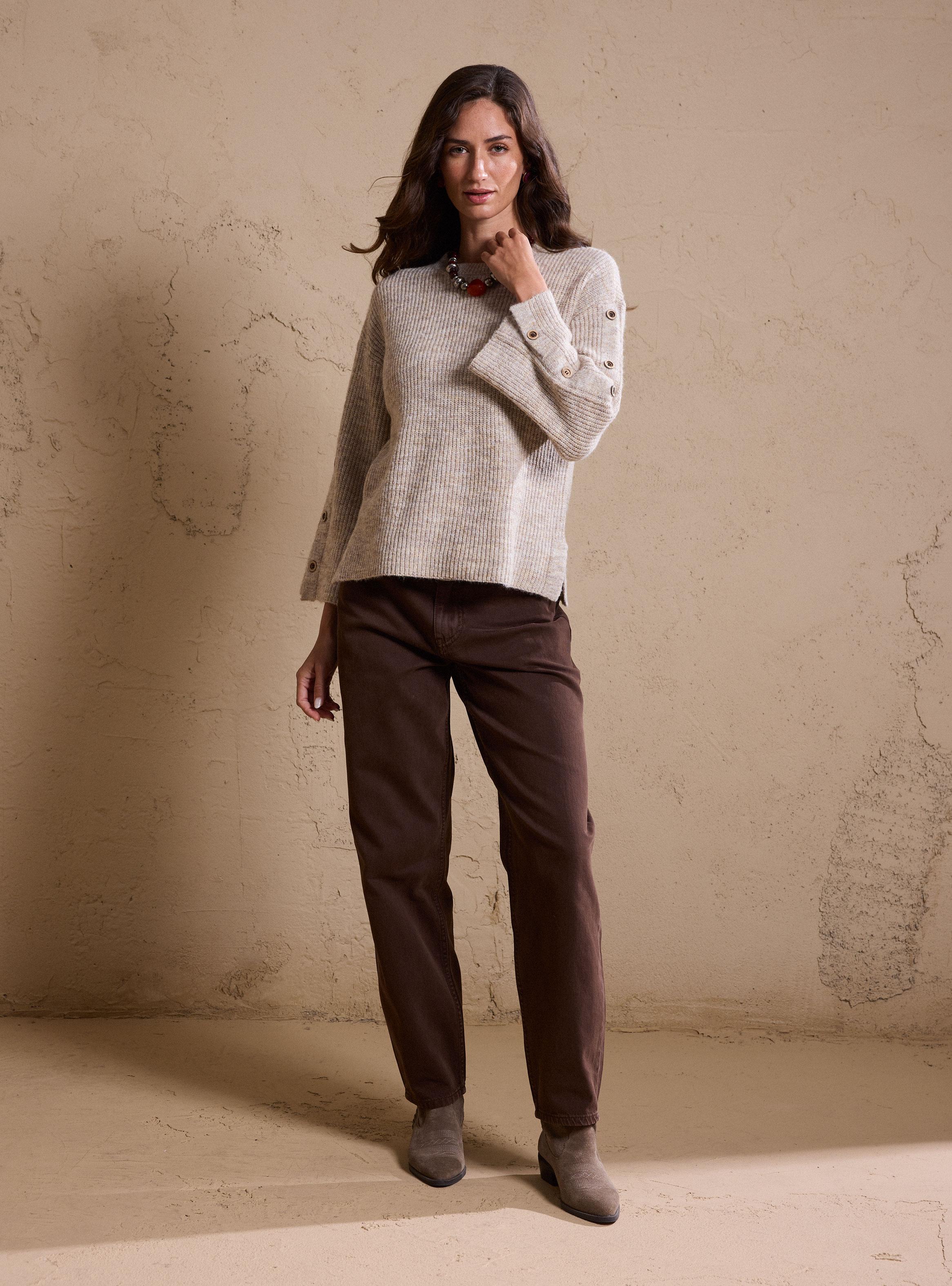 Sweater Melange con Botones en Manga-4
