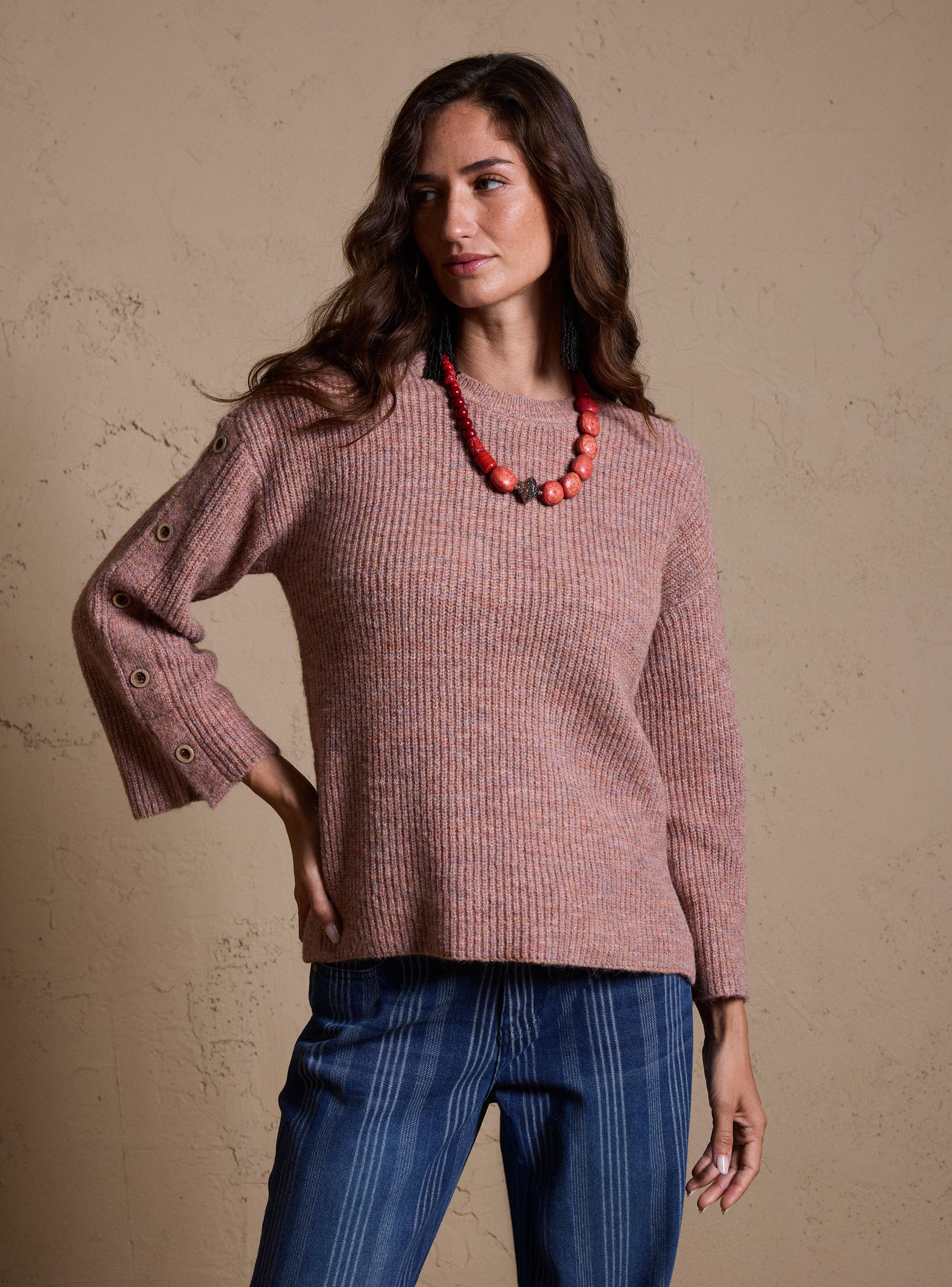 Sweater Melange con Botones en Manga-0