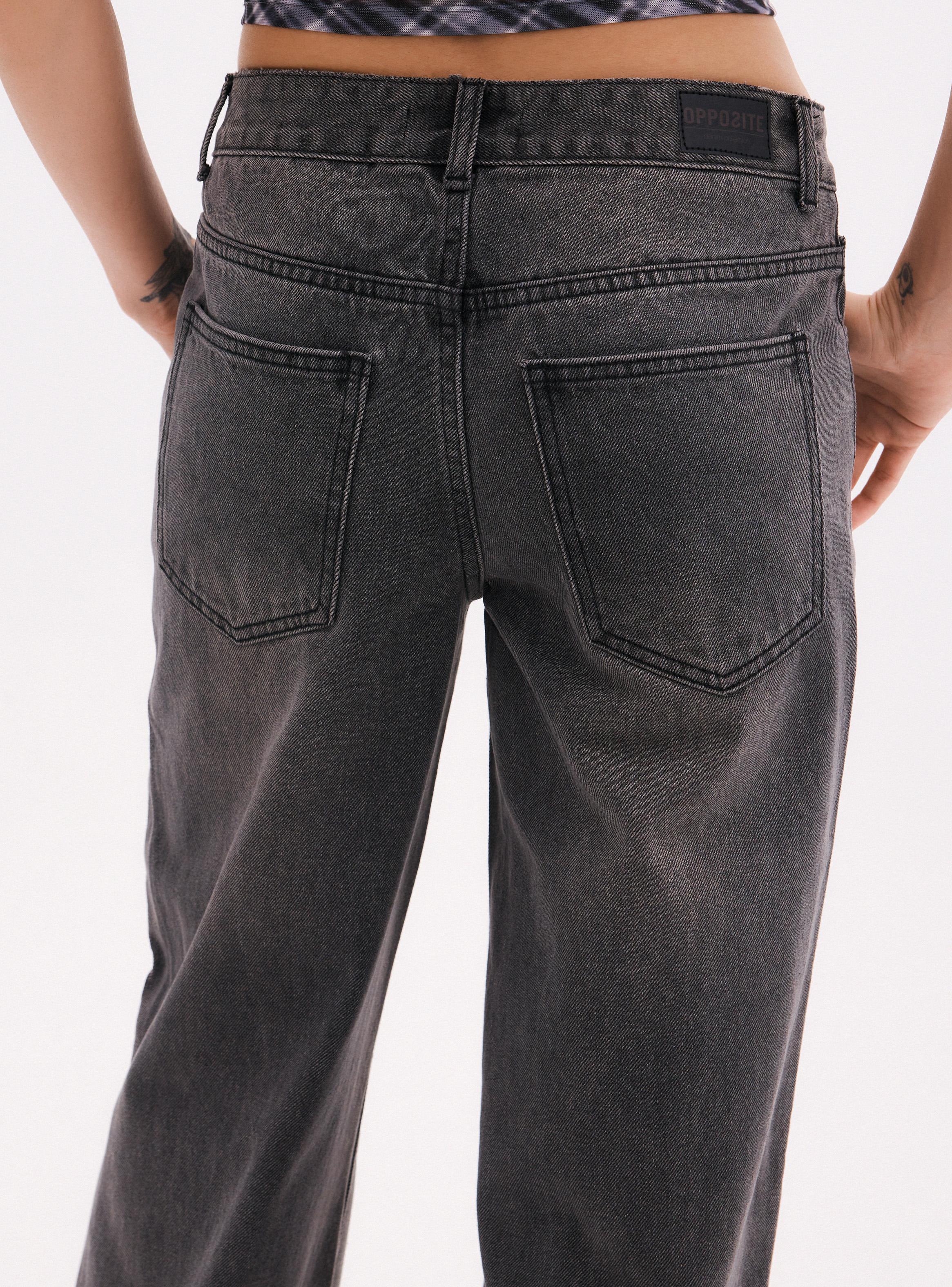 Jeans Baggy Tiro Medio con Encaje Decorativo-3