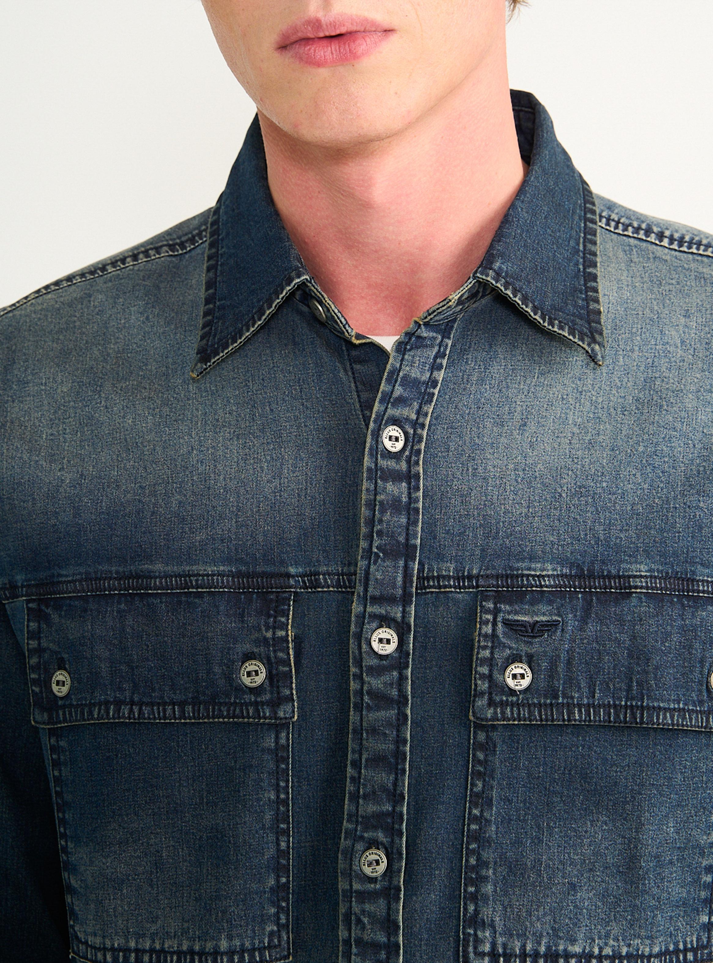 Camisa Denim Manga Larga Bolsillo Tapas Oxidado-3