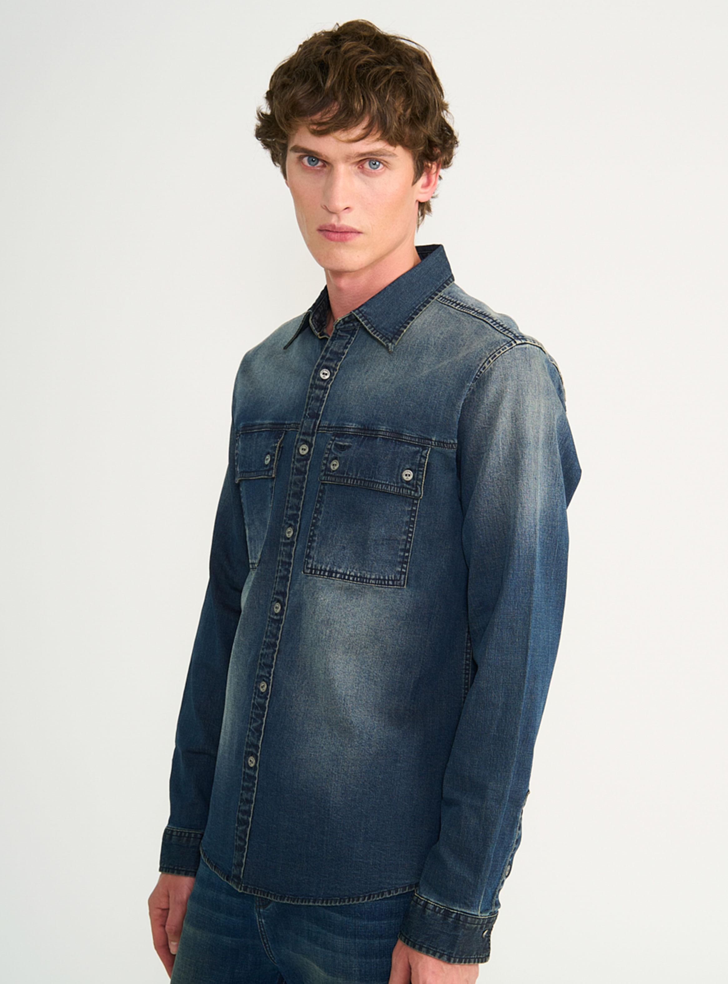 Camisa Denim Manga Larga Bolsillo Tapas Oxidado-2