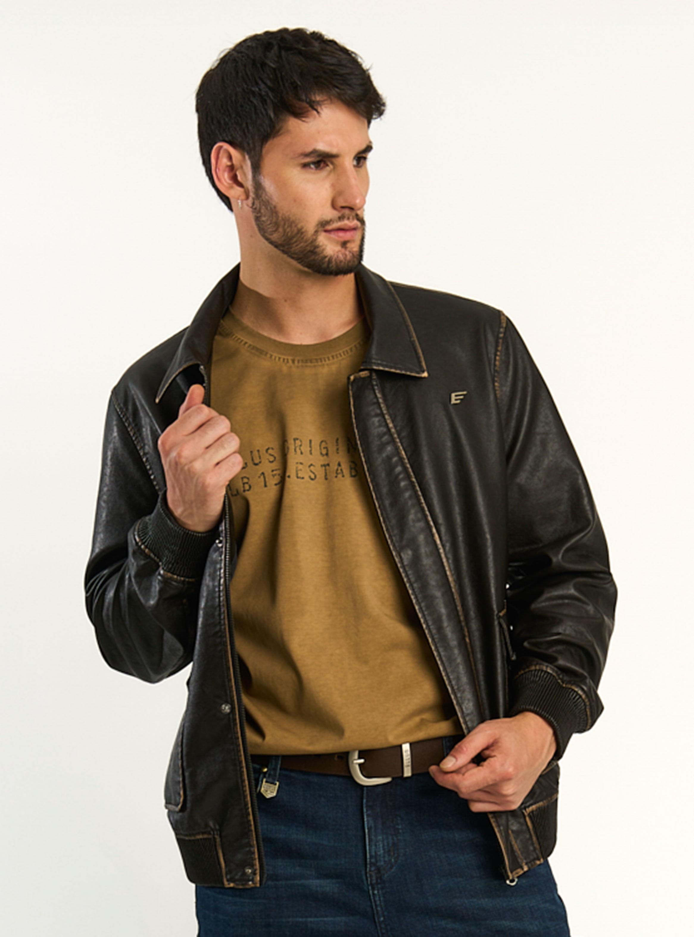 Chaqueta Pu Bomber Camisero Bolsillos con Solapa-2