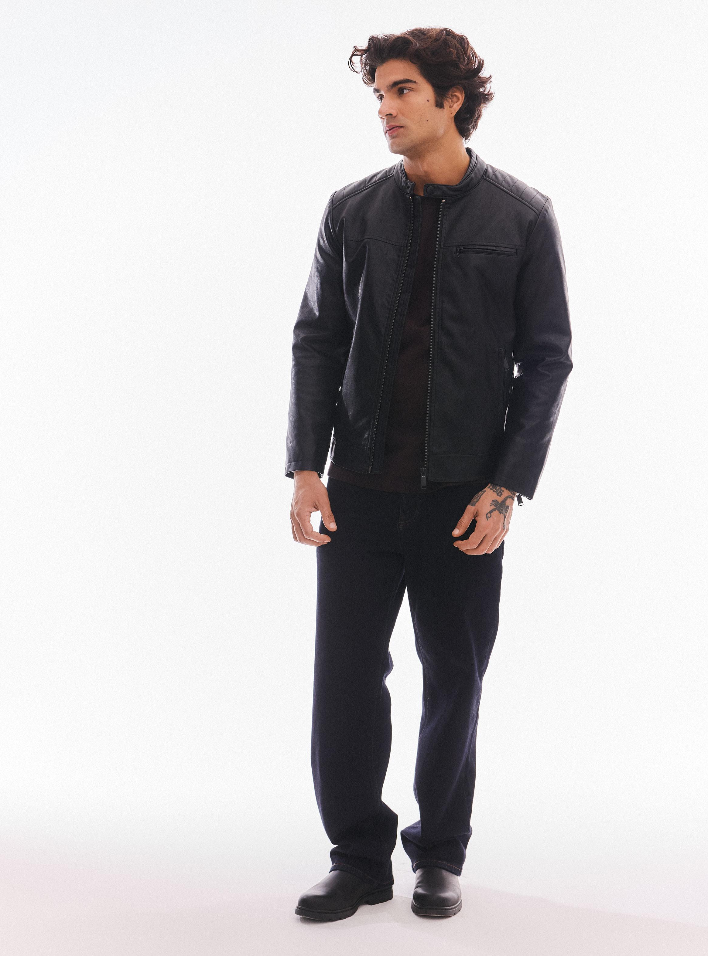 Chaqueta de Cuero Sintético Liso-4