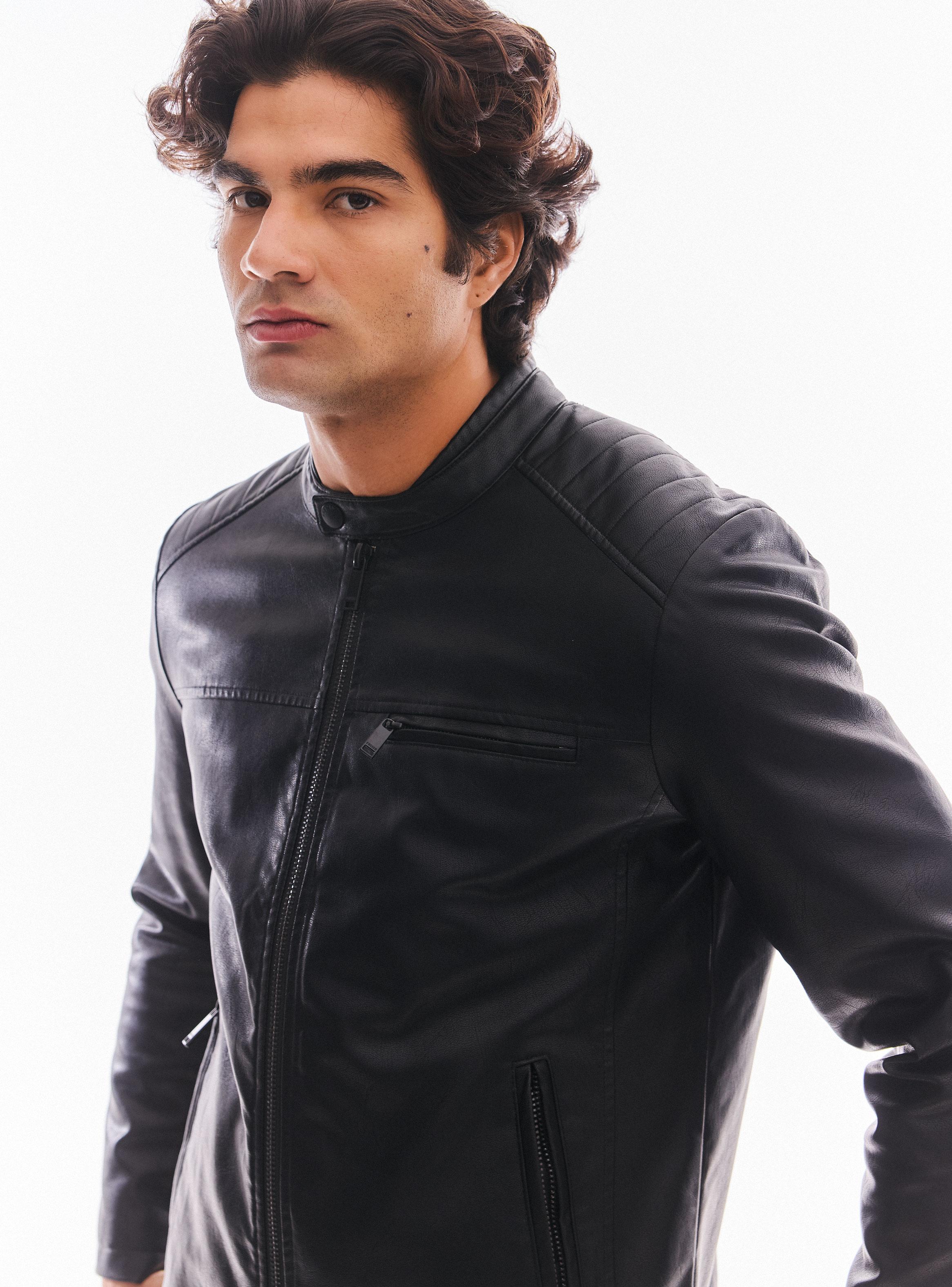 Chaqueta de Cuero Sintético Liso-2