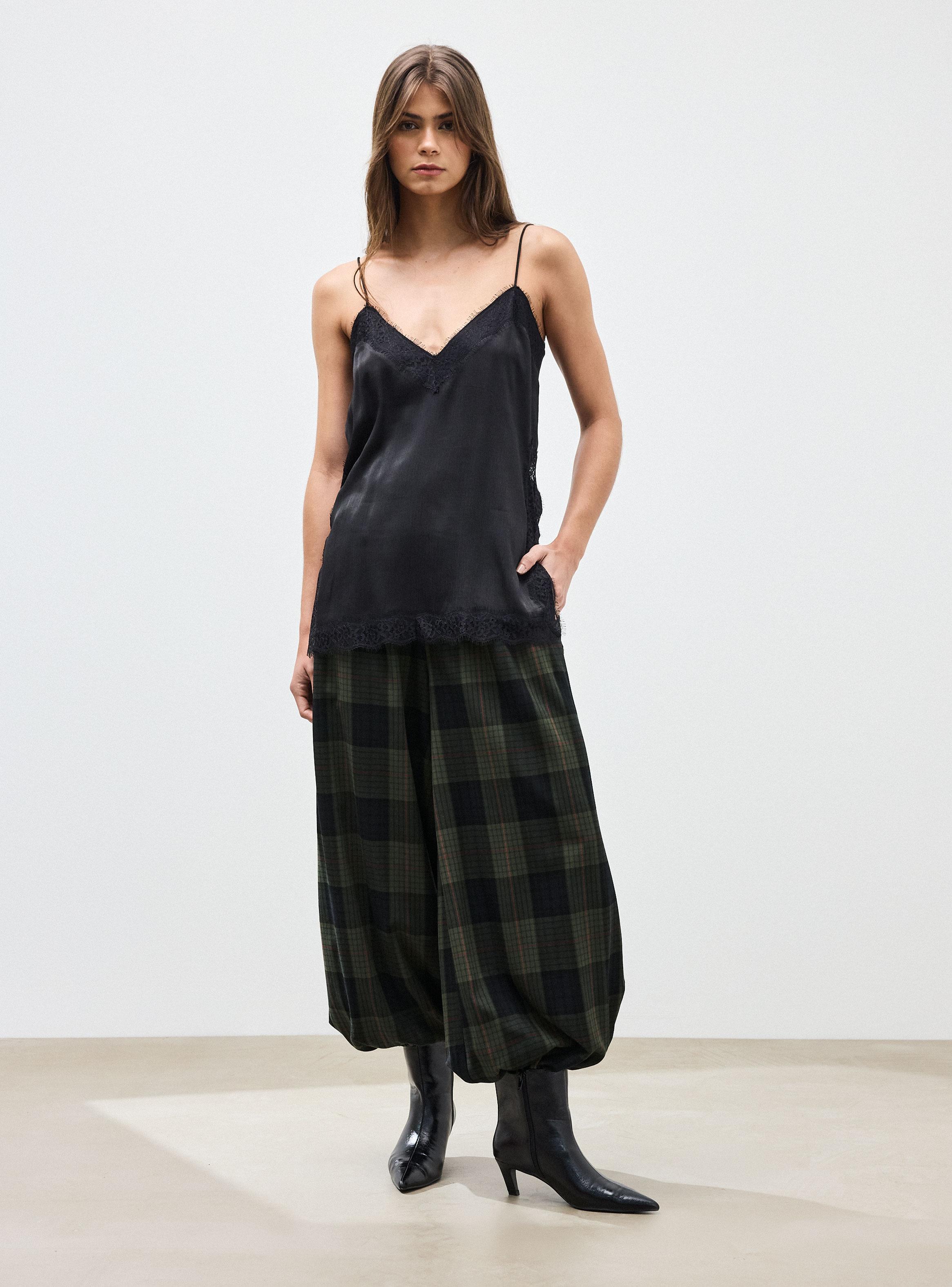 Pantalón Balloon Cintura Elasticada Diseño Cuadros-4