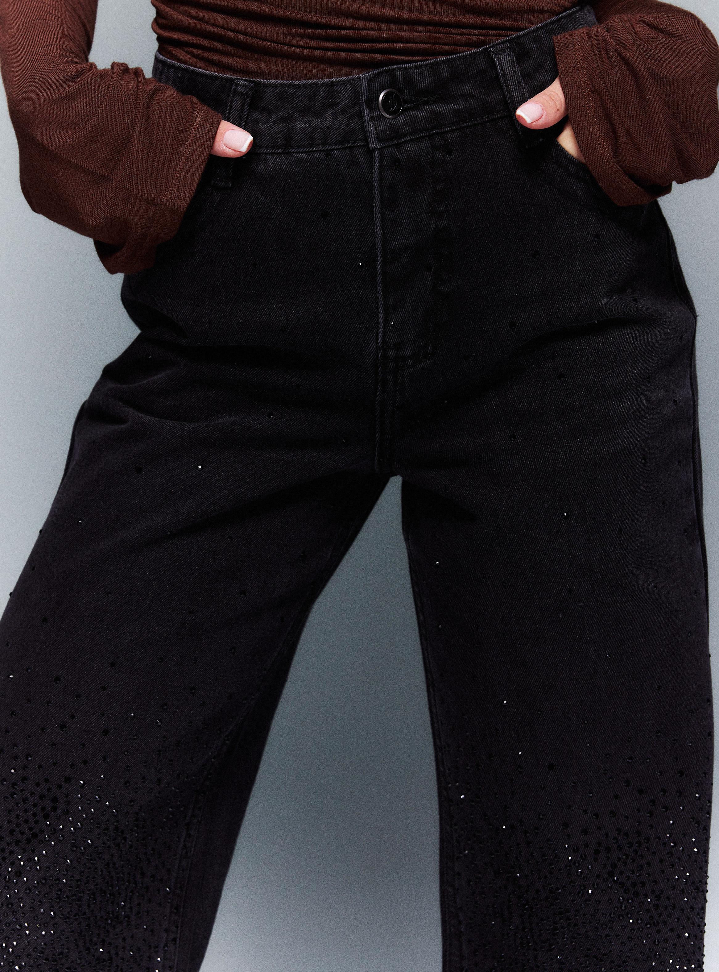 Jeans Wide Leg con Strass Localizados en la Rodilla-2