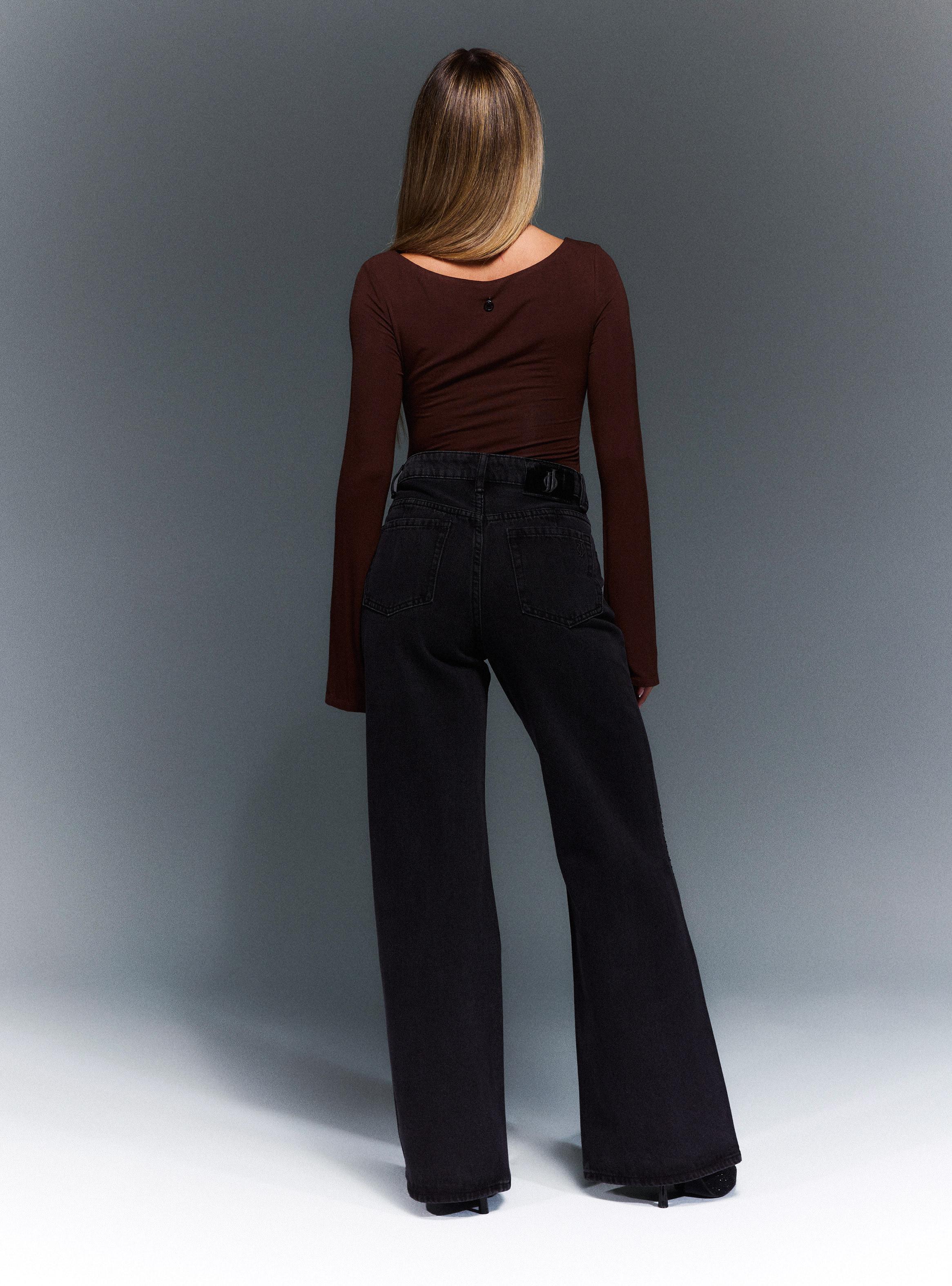 Jeans Wide Leg con Strass Localizados en la Rodilla-5